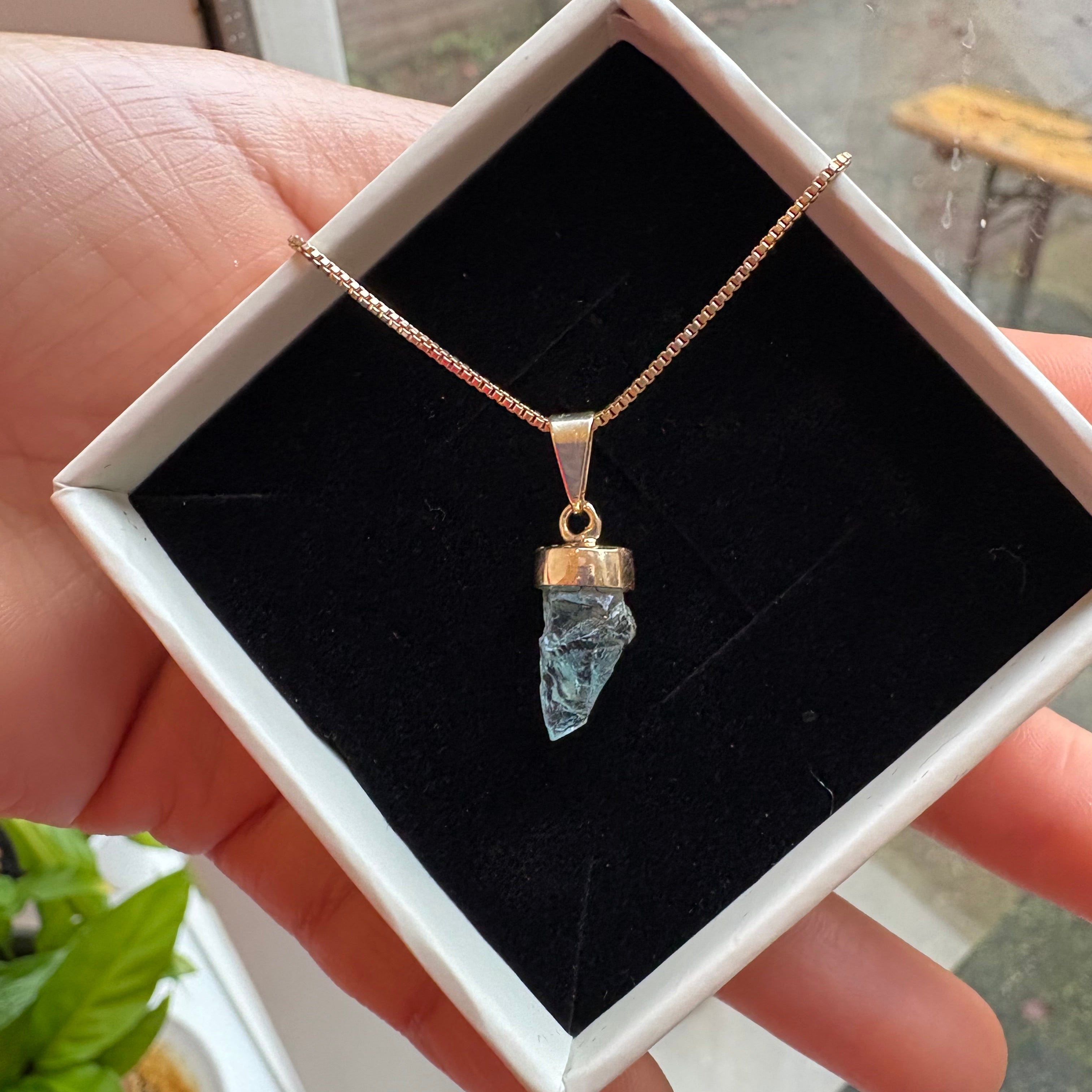 Mini Raw Pendant Aquamarine - Gold Plated