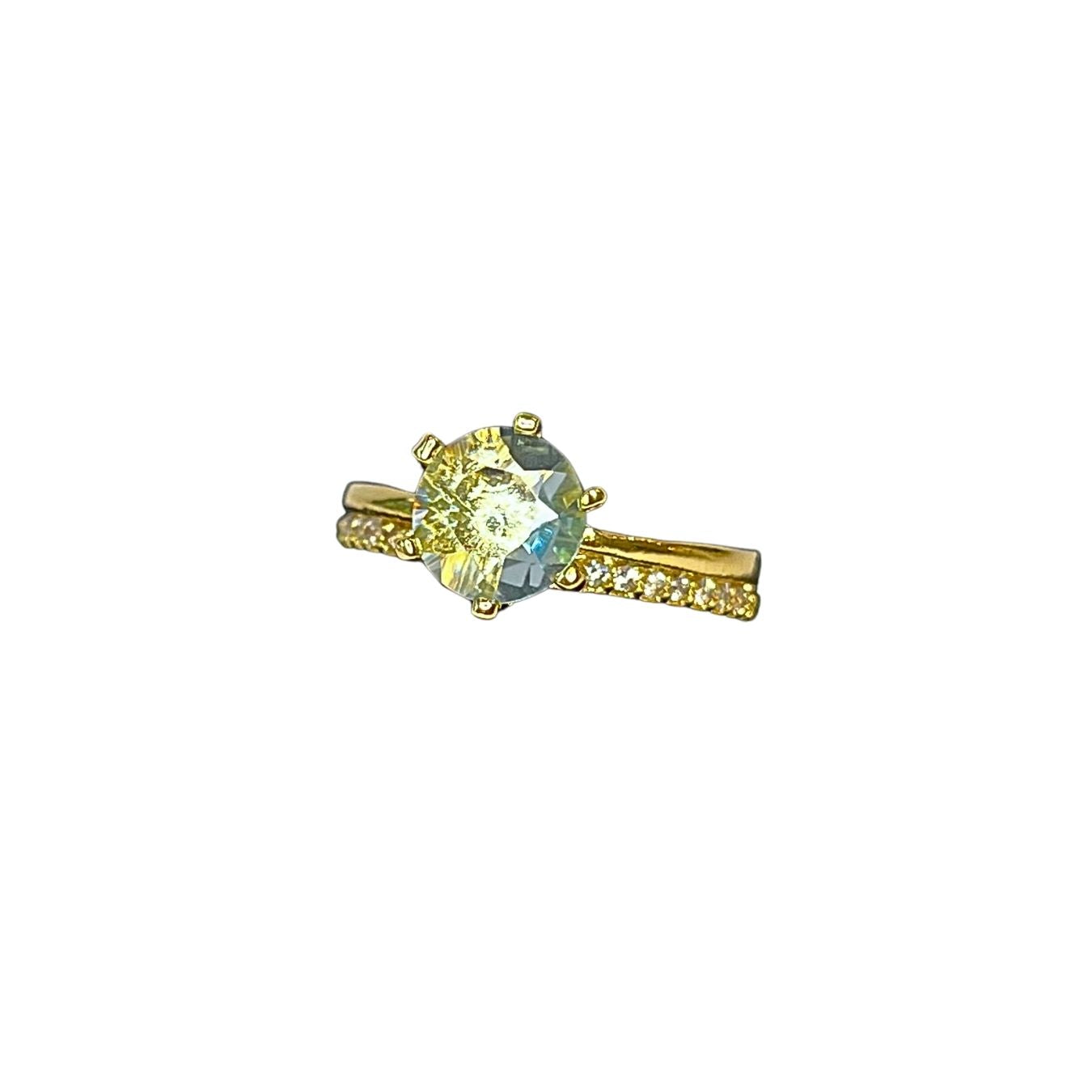 Blue Topaz & Zirconia - Solitaire Ring - Gold Plated