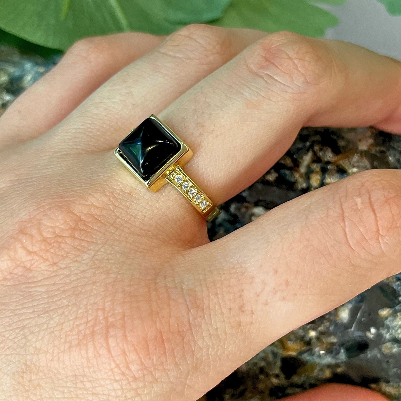 Black Obsidian Ring - Gold Plated