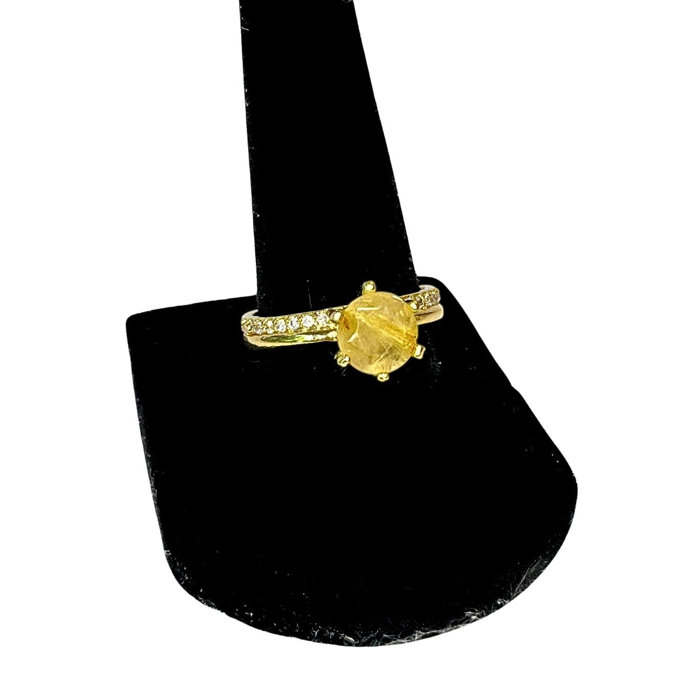 Rutilated Quartz & Zirconia - Solitaire Ring - Gold Plated
