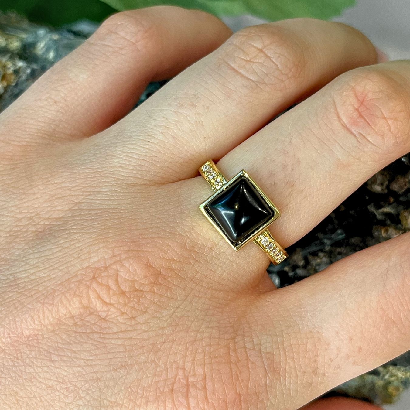 Black Obsidian Ring - Gold Plated