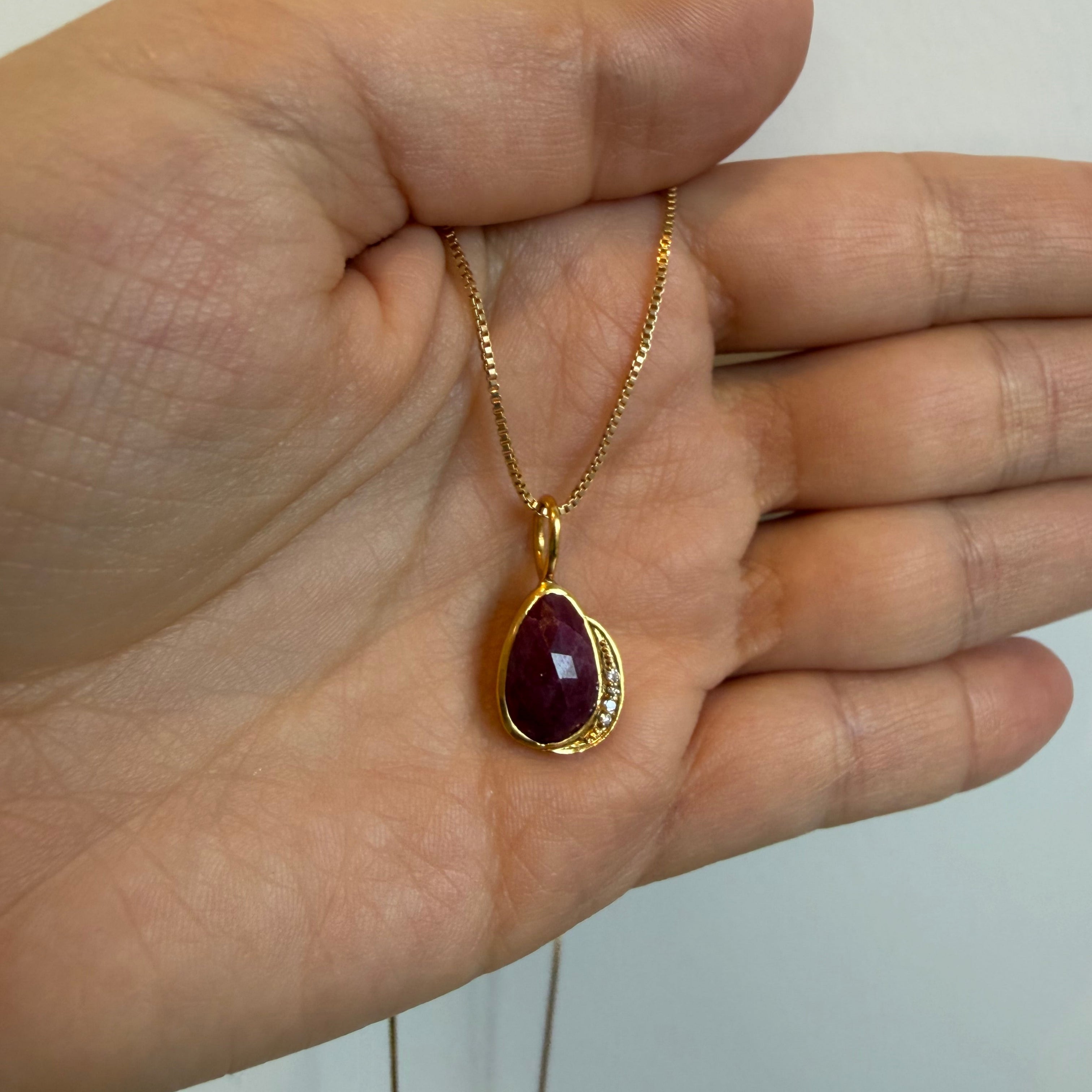 Ruby & Diamond - Pendant - Sterling Silver Gold Plated - Mystic Star