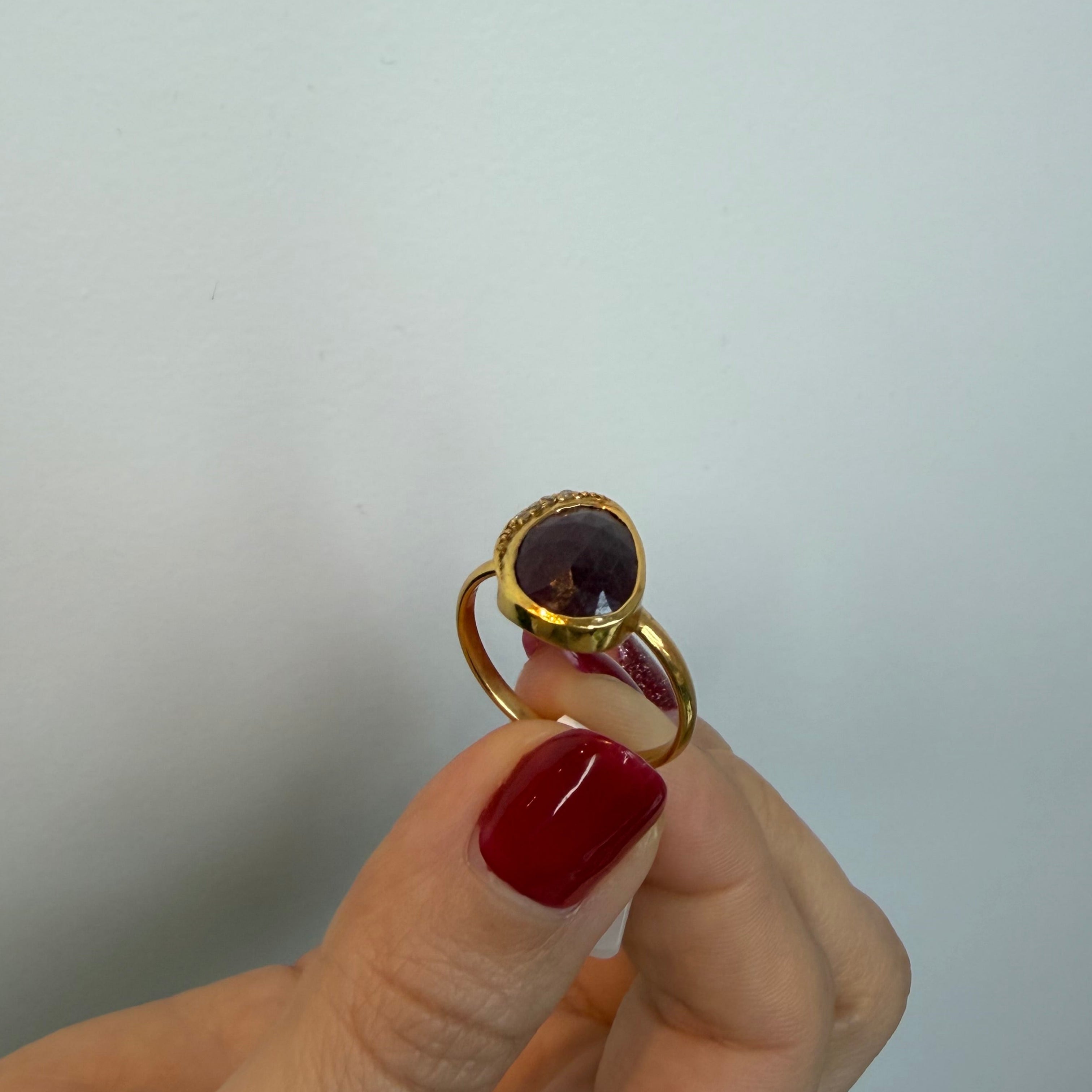 Ruby & White Topaz - Cosmic Harmony Ring - Gold Plated - Mystic Star