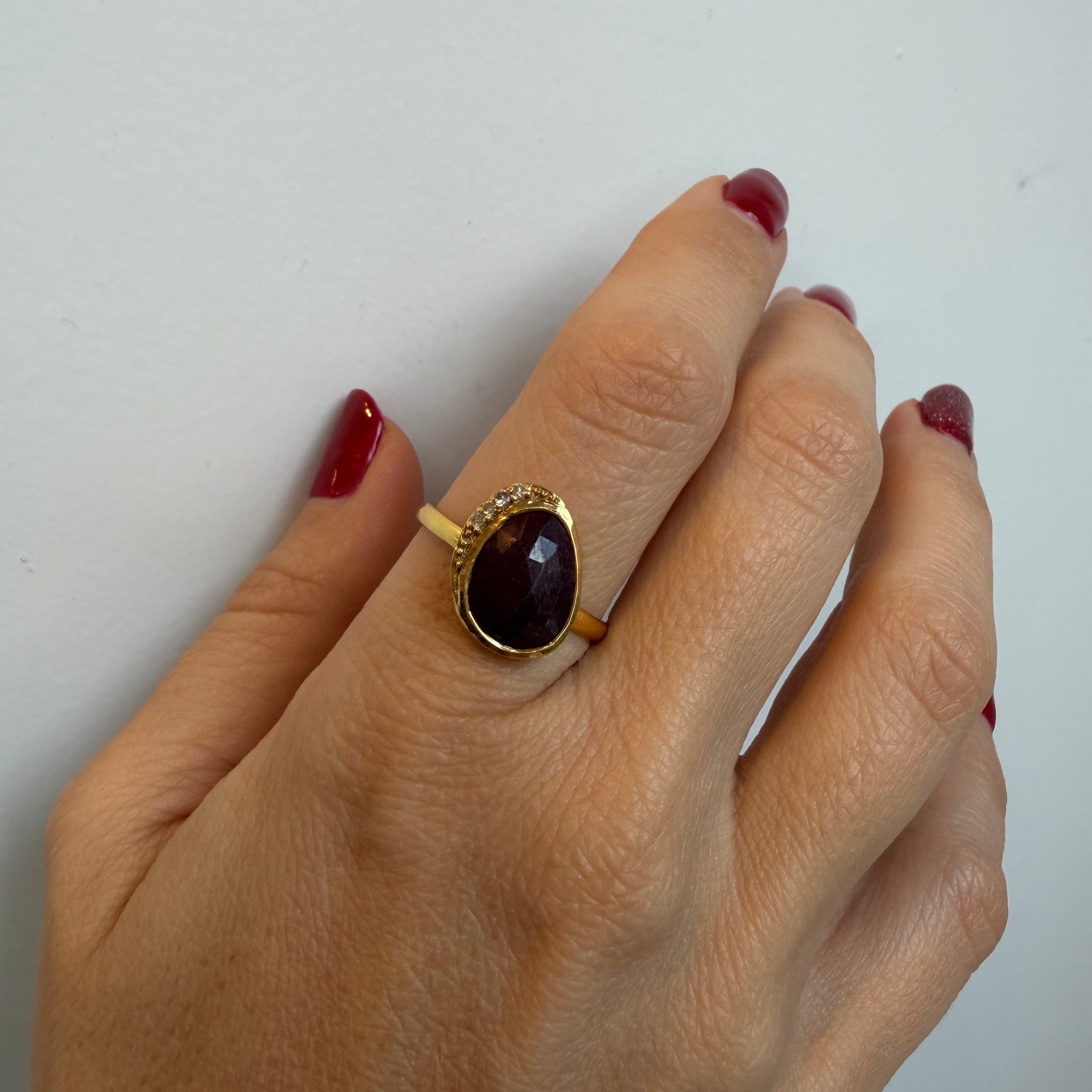 Ruby & White Topaz - Cosmic Harmony Ring - Gold Plated - Mystic Star