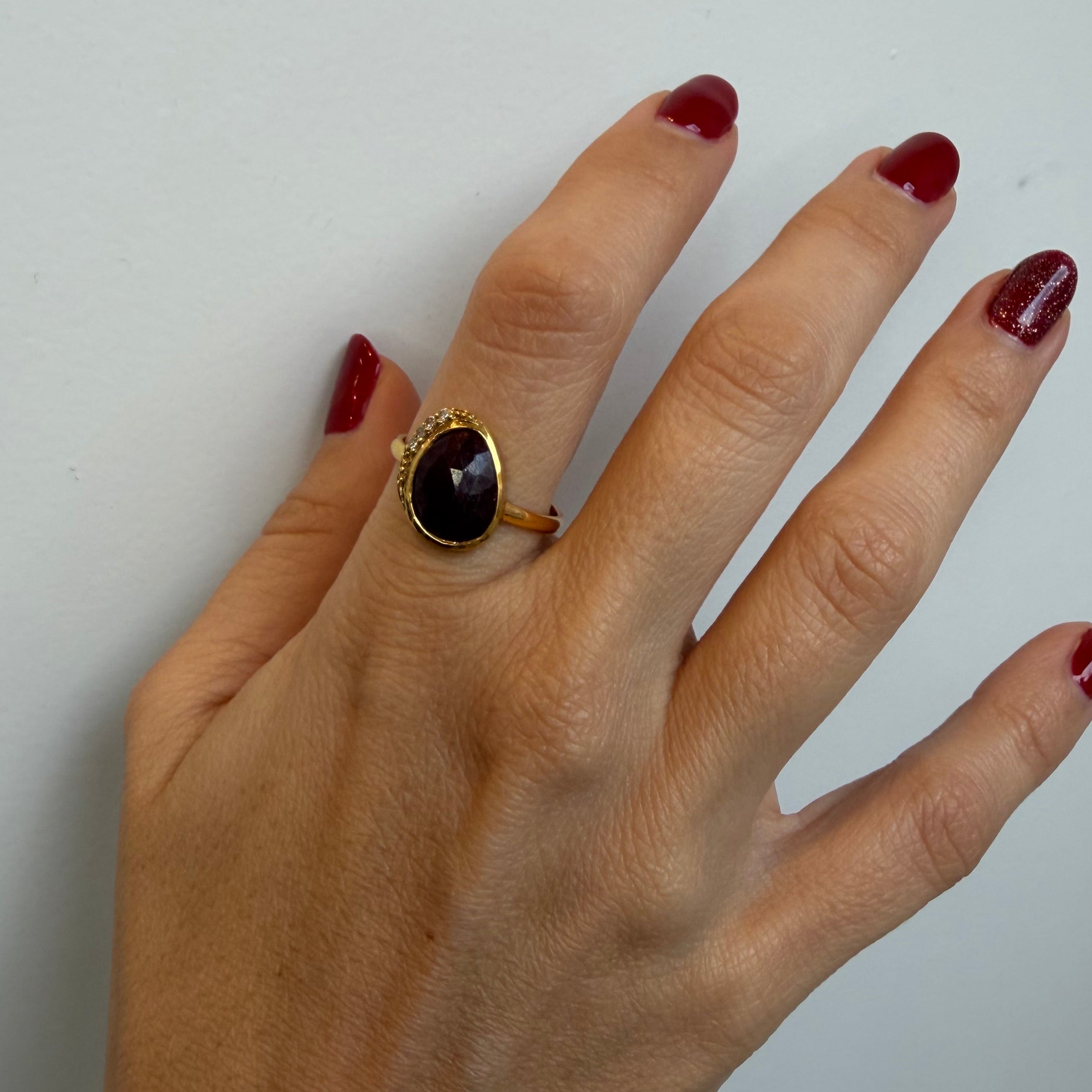 Ruby & White Topaz - Cosmic Harmony Ring - Gold Plated - Mystic Star