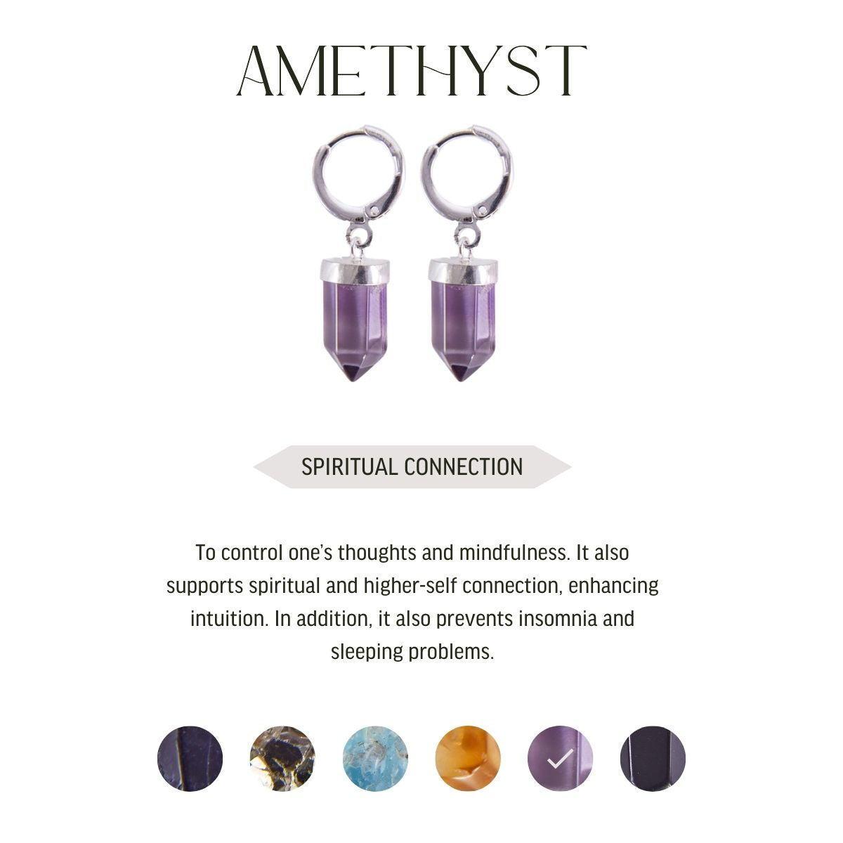 Amethyst & Black Obsidian - Pointed Prism - Hoops Earrings - Silver Plated