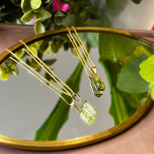 Green Tourmaline Pendant - Gold Plated