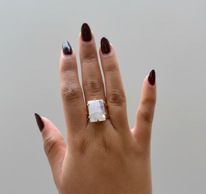 Moonstone Cabuchon Adjustable Ring - Gold Plated