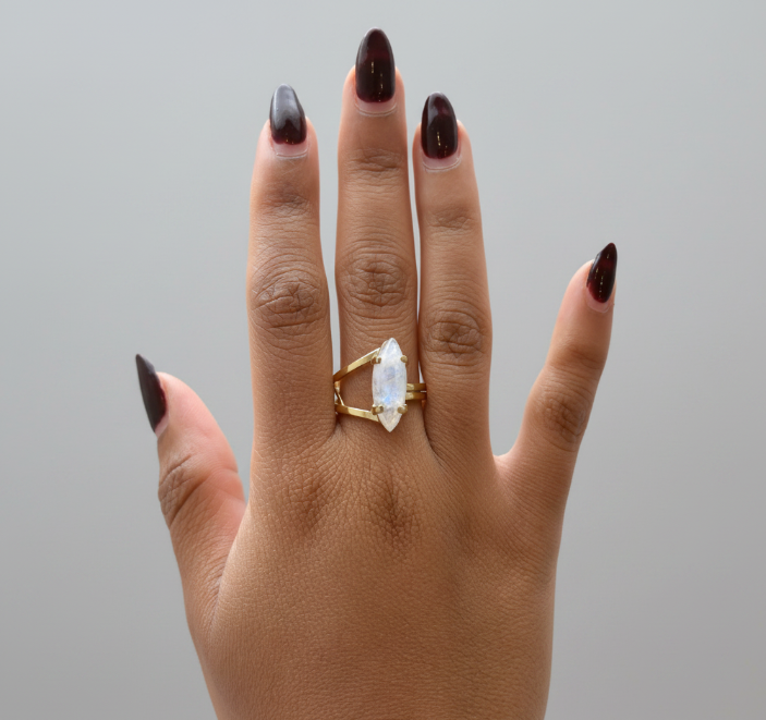 Moonstone Cabuchon Adjustable Ring - Gold Plated