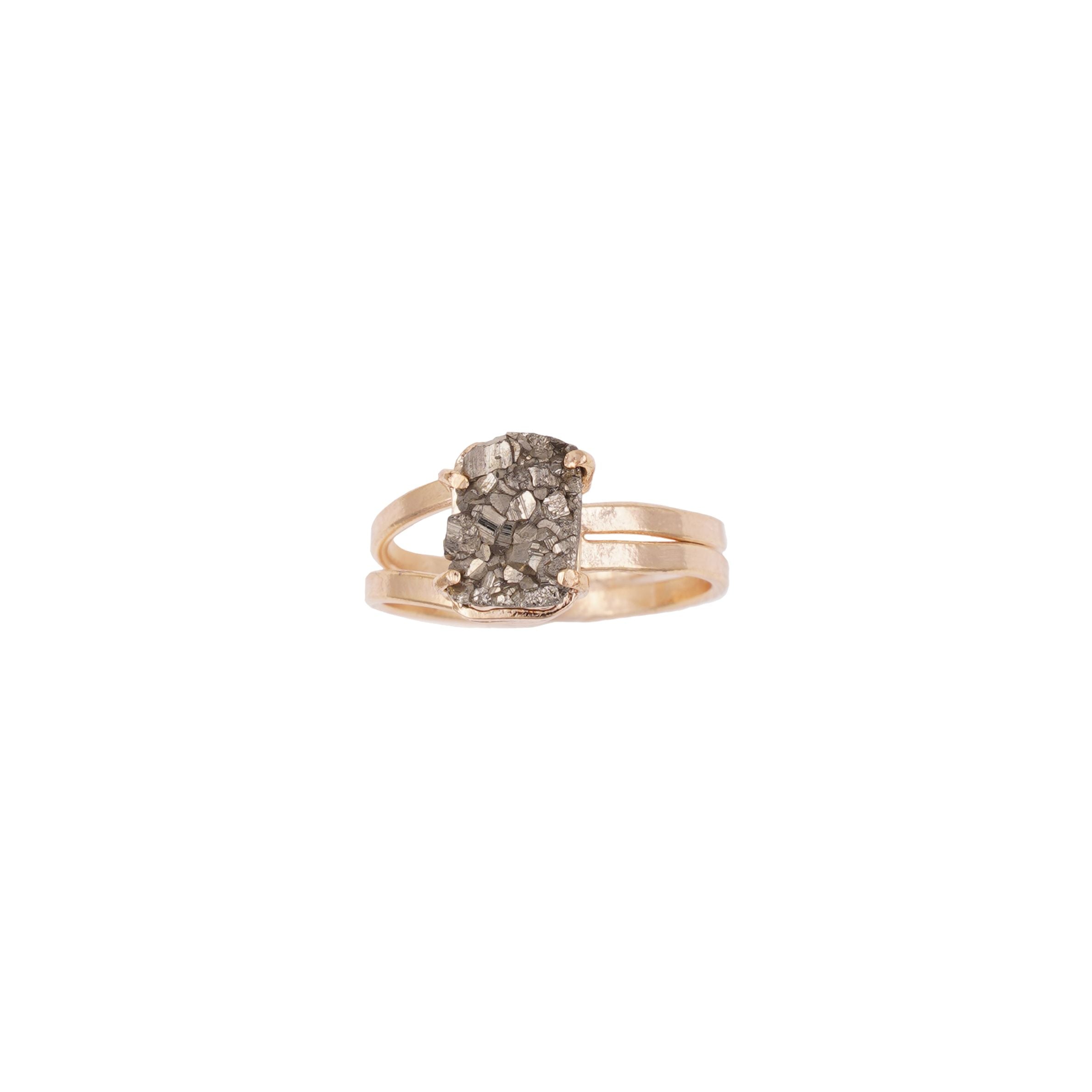 Medium Raw Pyrite Ring - Gold Plated