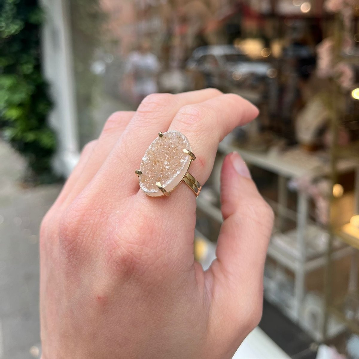 Amethyst - Round Druzy Ring - Gold Plated