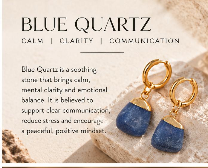 Blue Quartz – Polished Gemstone Drop Earrings – Gold Plate
