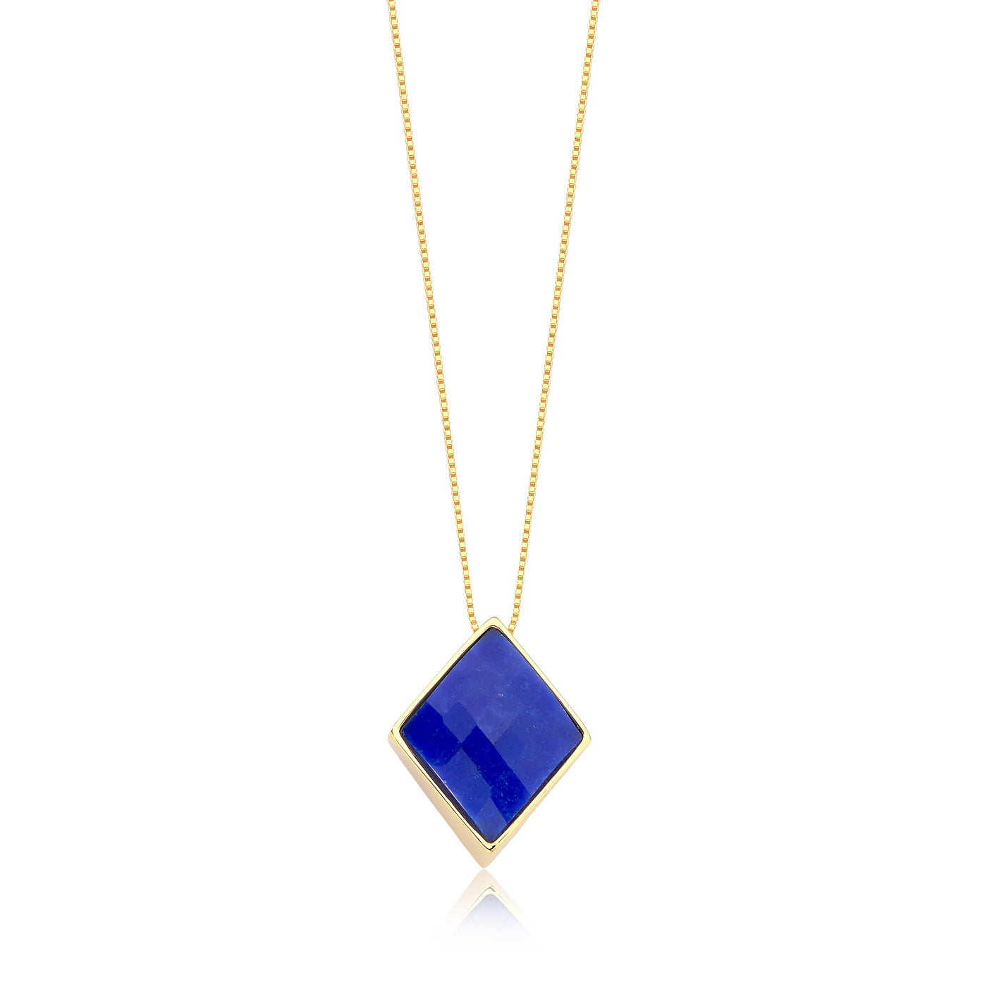 Blue Quartz Rhombus Shaped - Necklace - Gold Plated