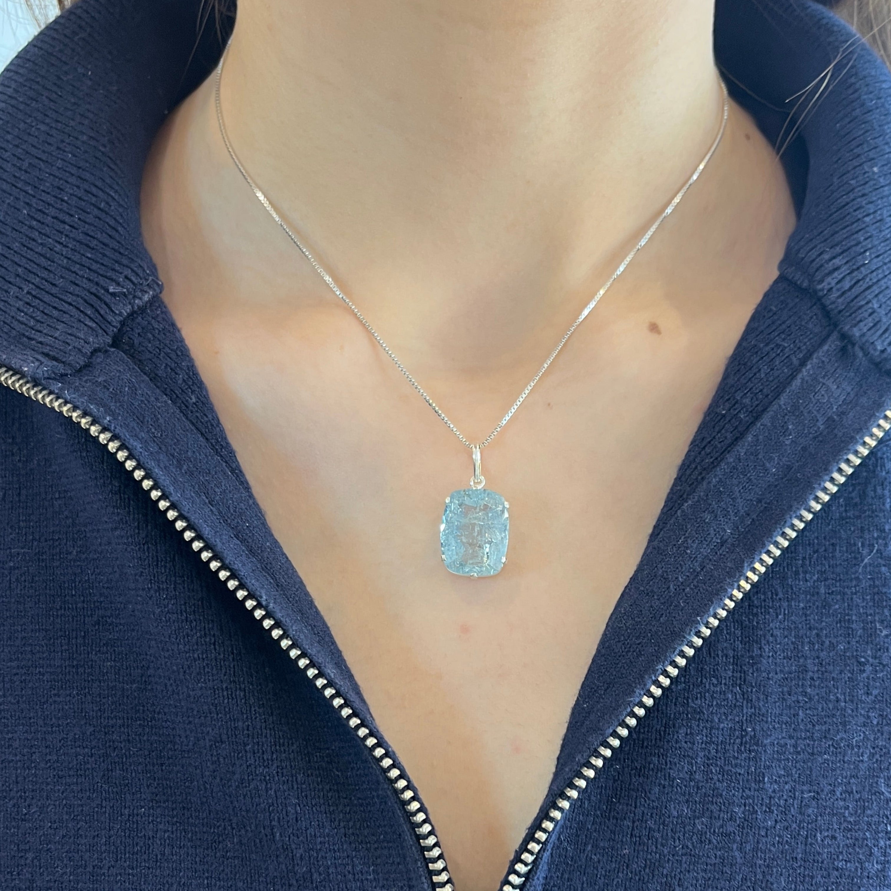 aquamarine square pendant silver