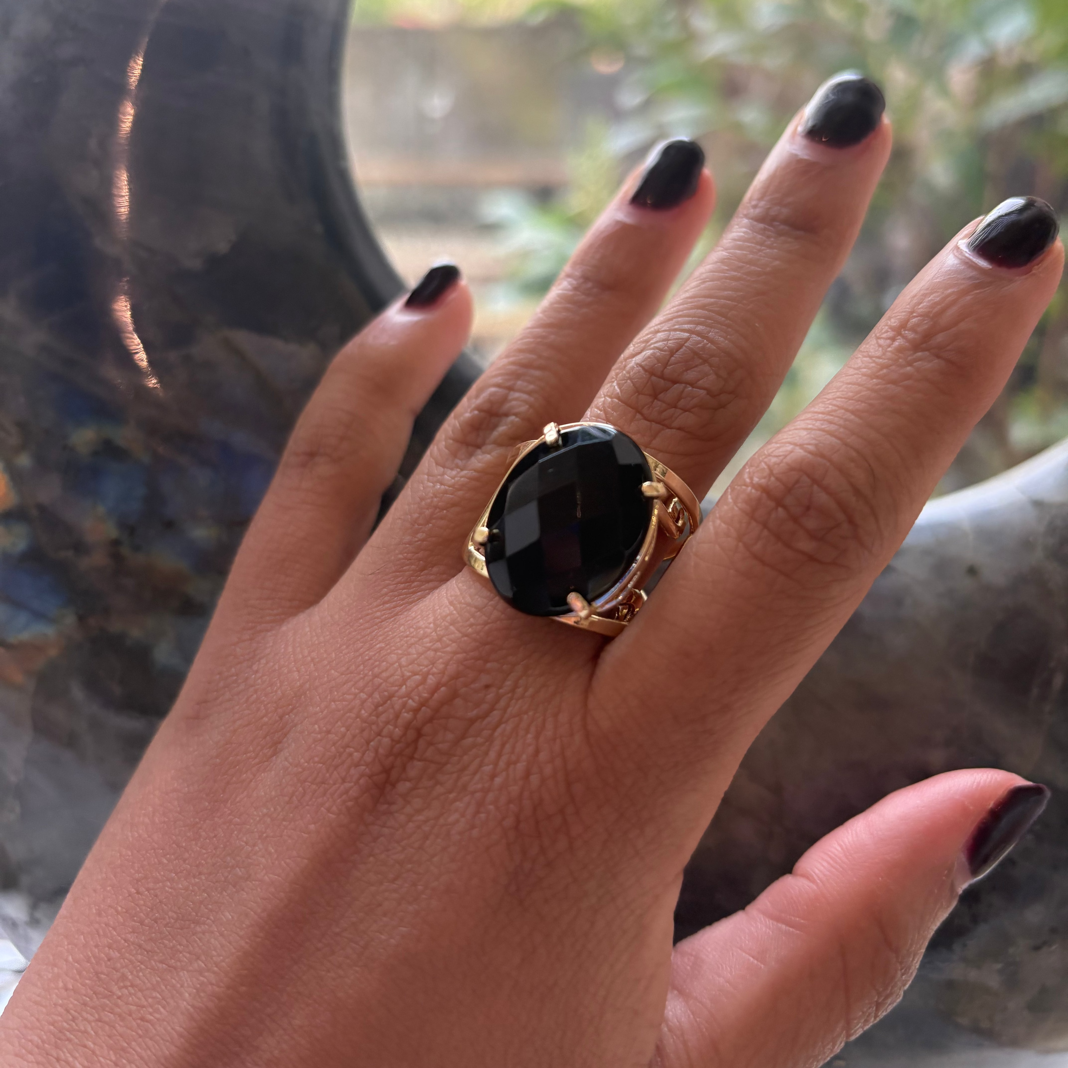 cabuchon ring black obsidian