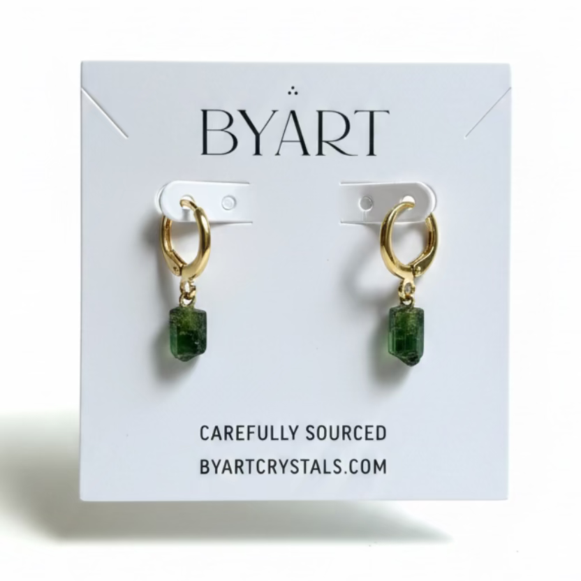 Green Tourmaline - Northern Lights Hoop Earrings - Gold Plated