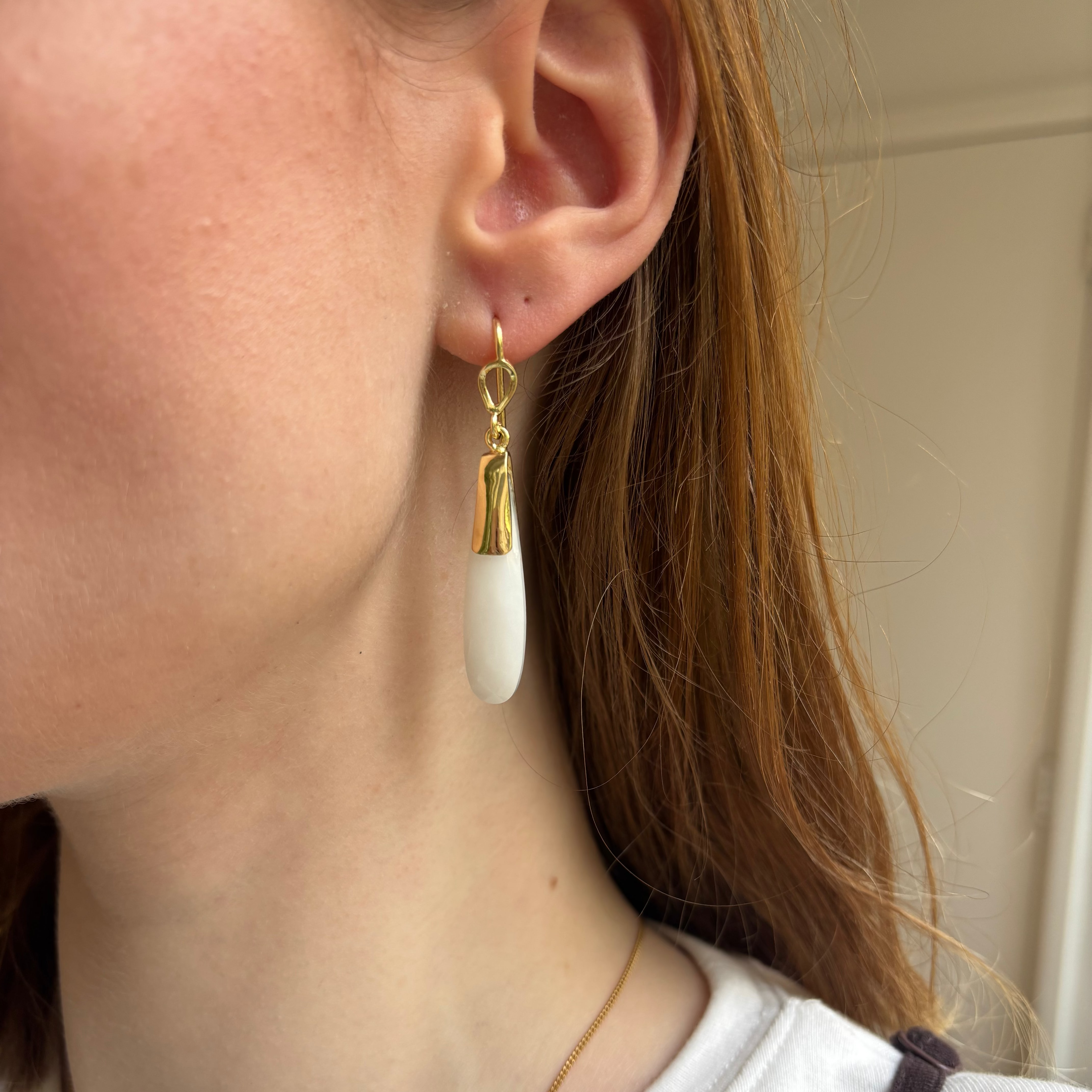 white quartz earrings details