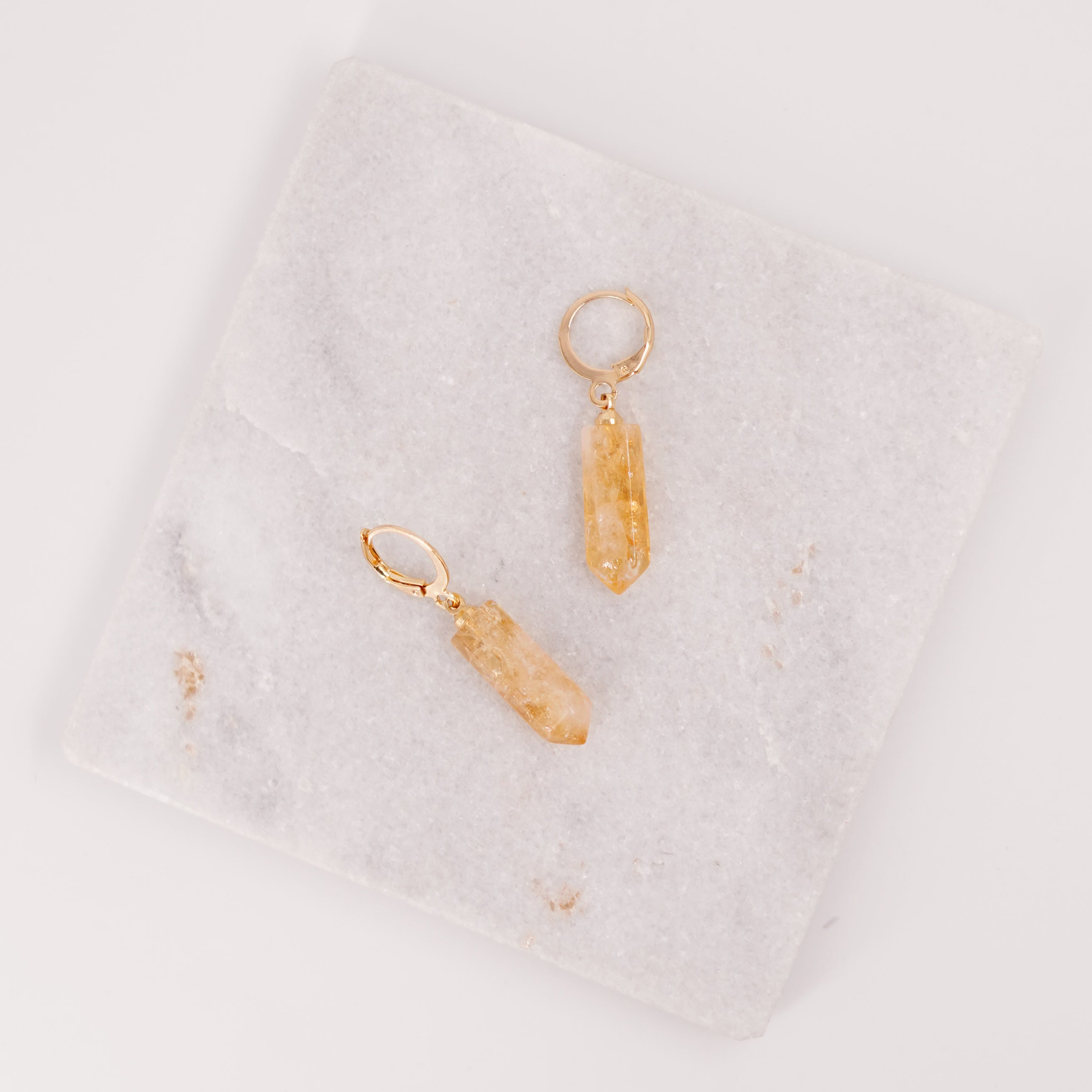 Orange Agate Pointed Prism - Hoop Earrings - Gold Plated