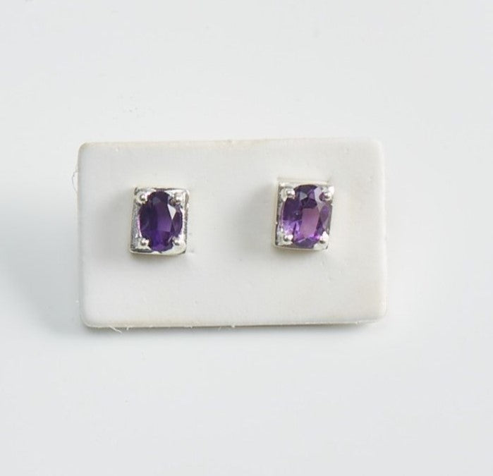 Crystal Earrings in Amethyst & Chrysoprase - Sterling Silver