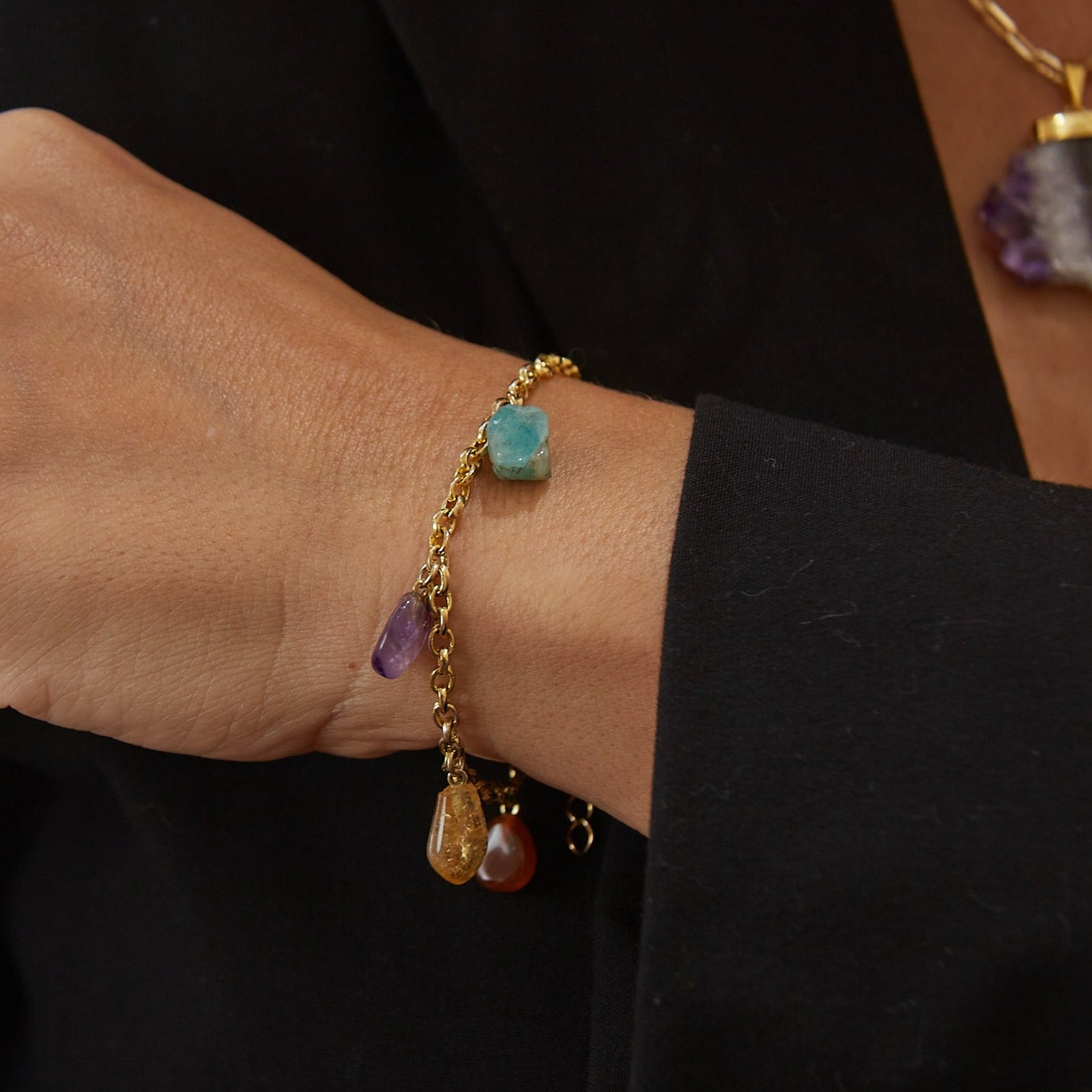 5 Different Tumbled Stones Bracelet - Gold Plated