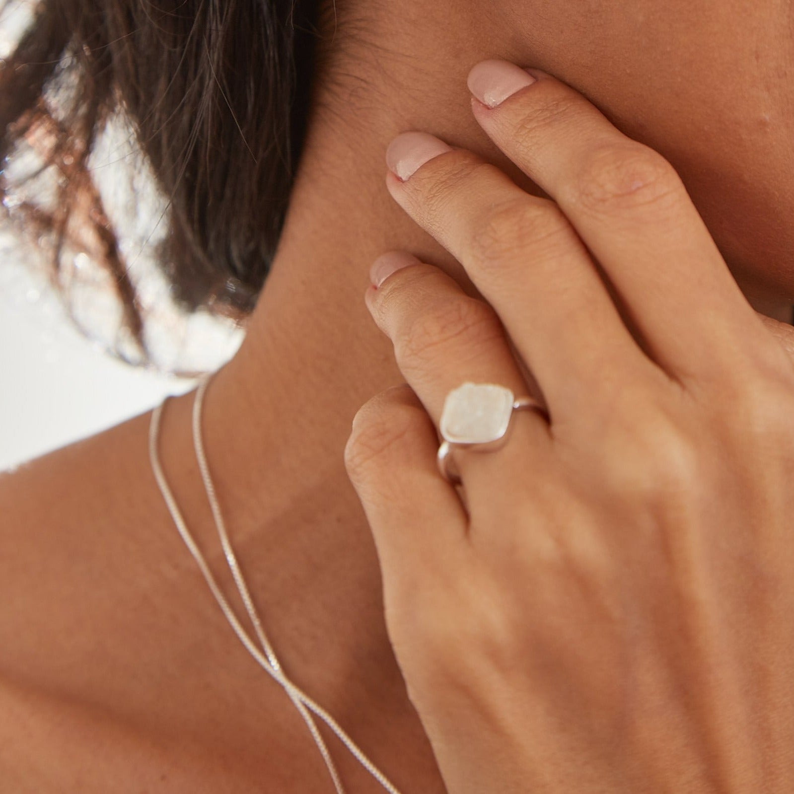 Clear Quartz - Raw Geode Ring - Silver Plated