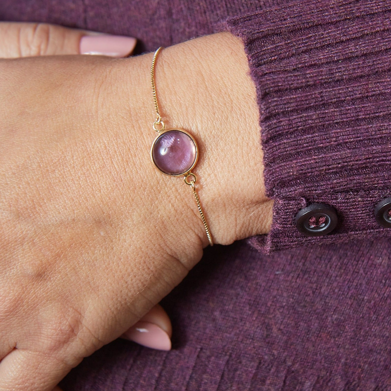 Amethyst & Rose Quartz - Mini Moon - Bracelet - Gold Plated