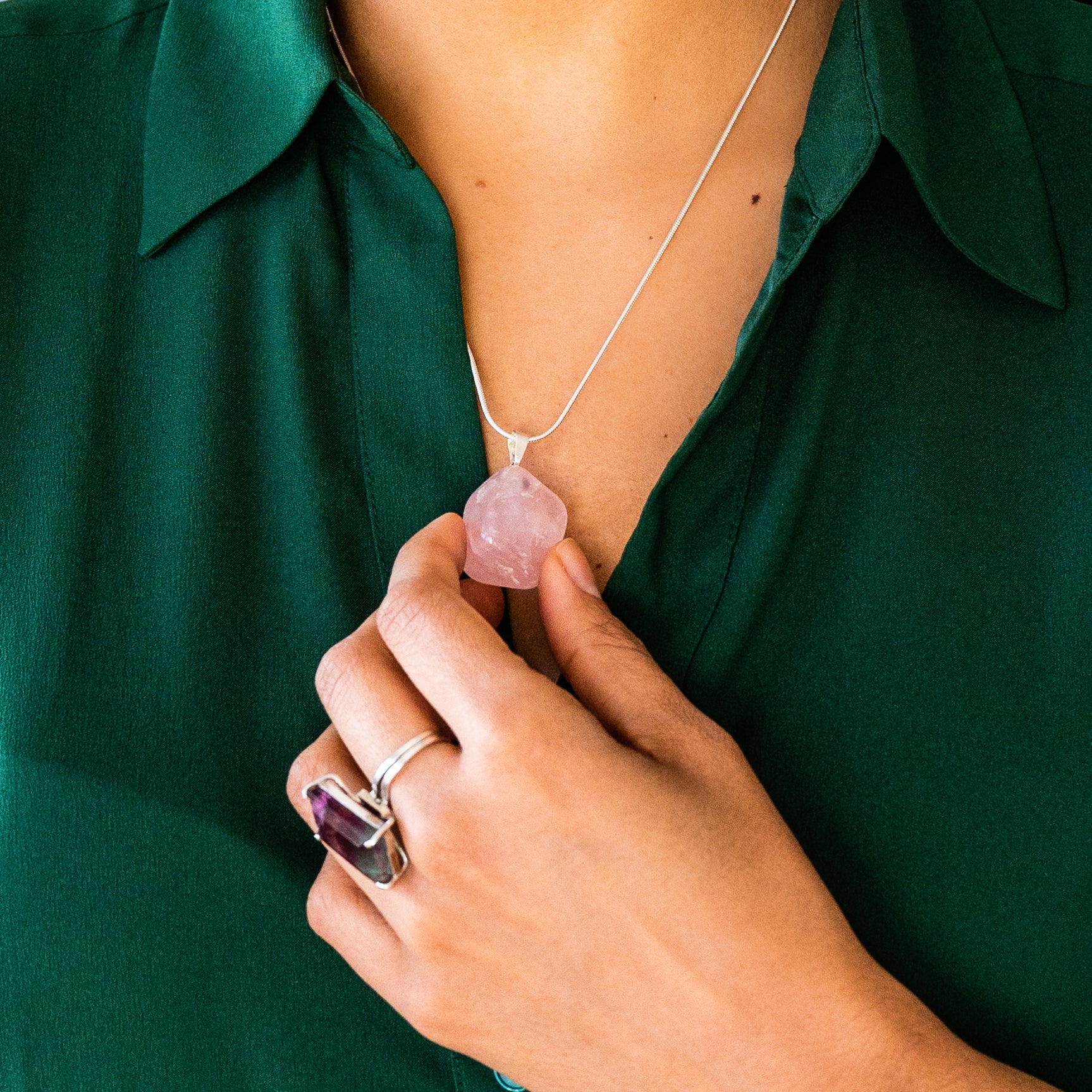 Various Tumbled Stones Pendants - Silver Plated