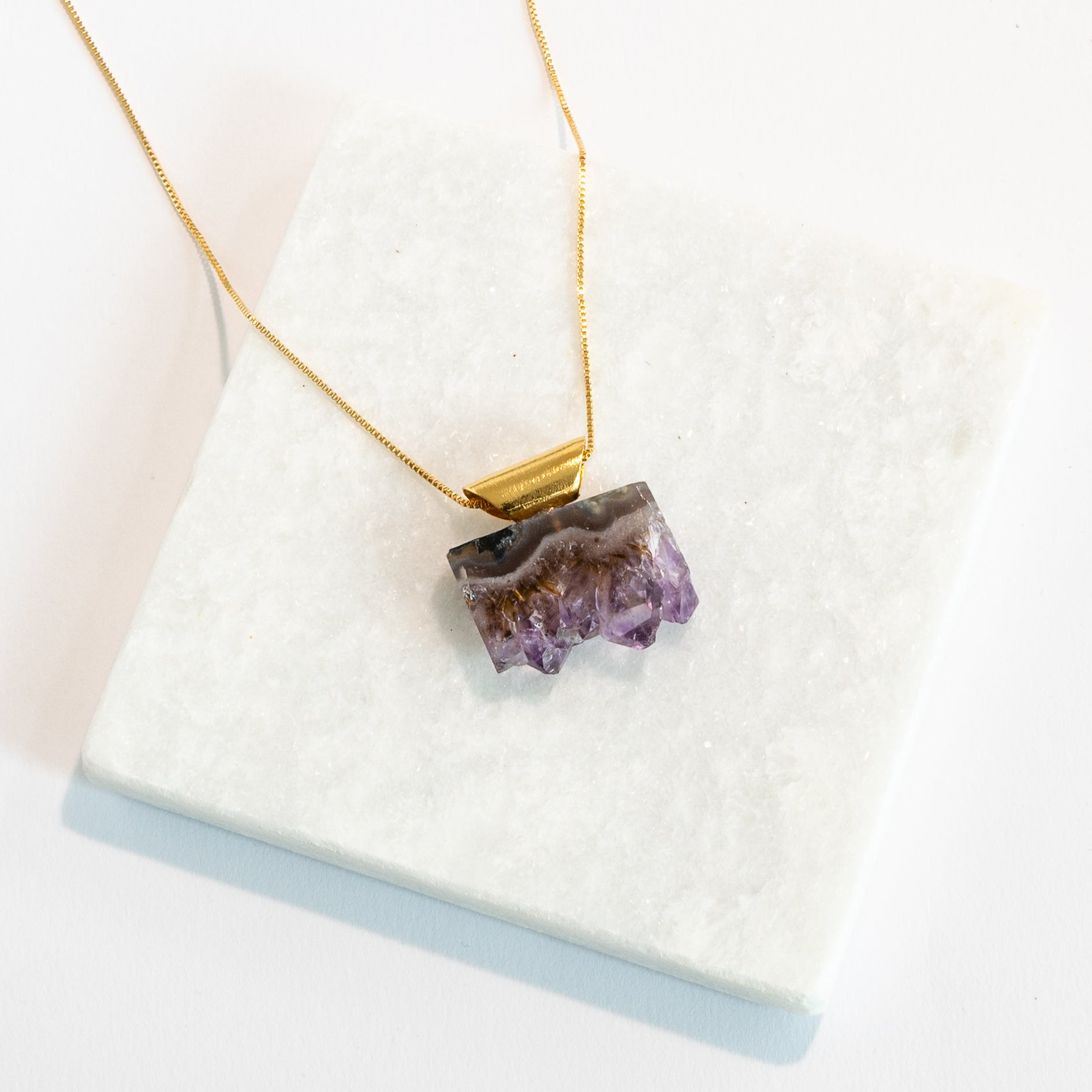Amethyst - Mountain Top - Raw Pendant - Gold Plated