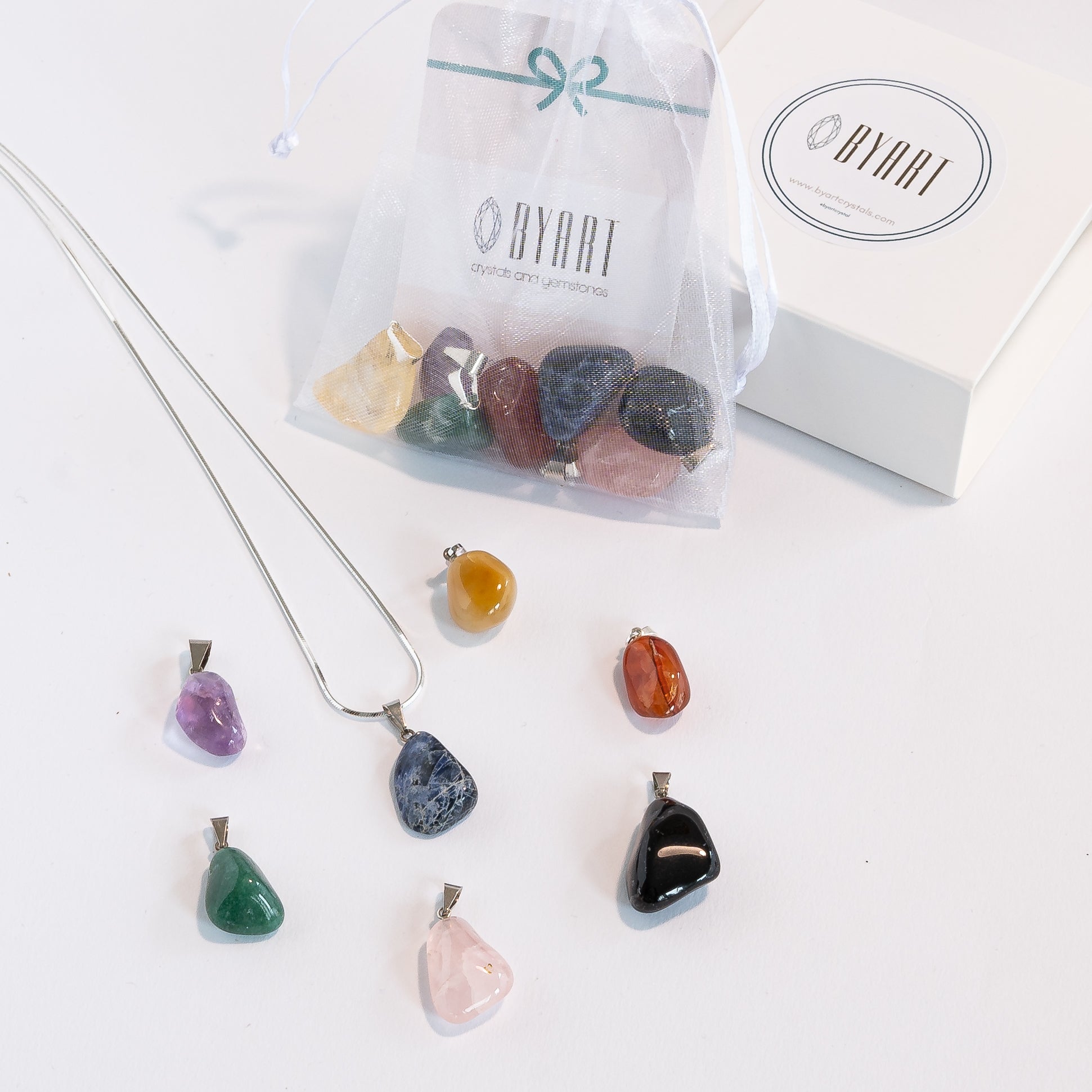 Tumbled 7 Chakras Pendants Set