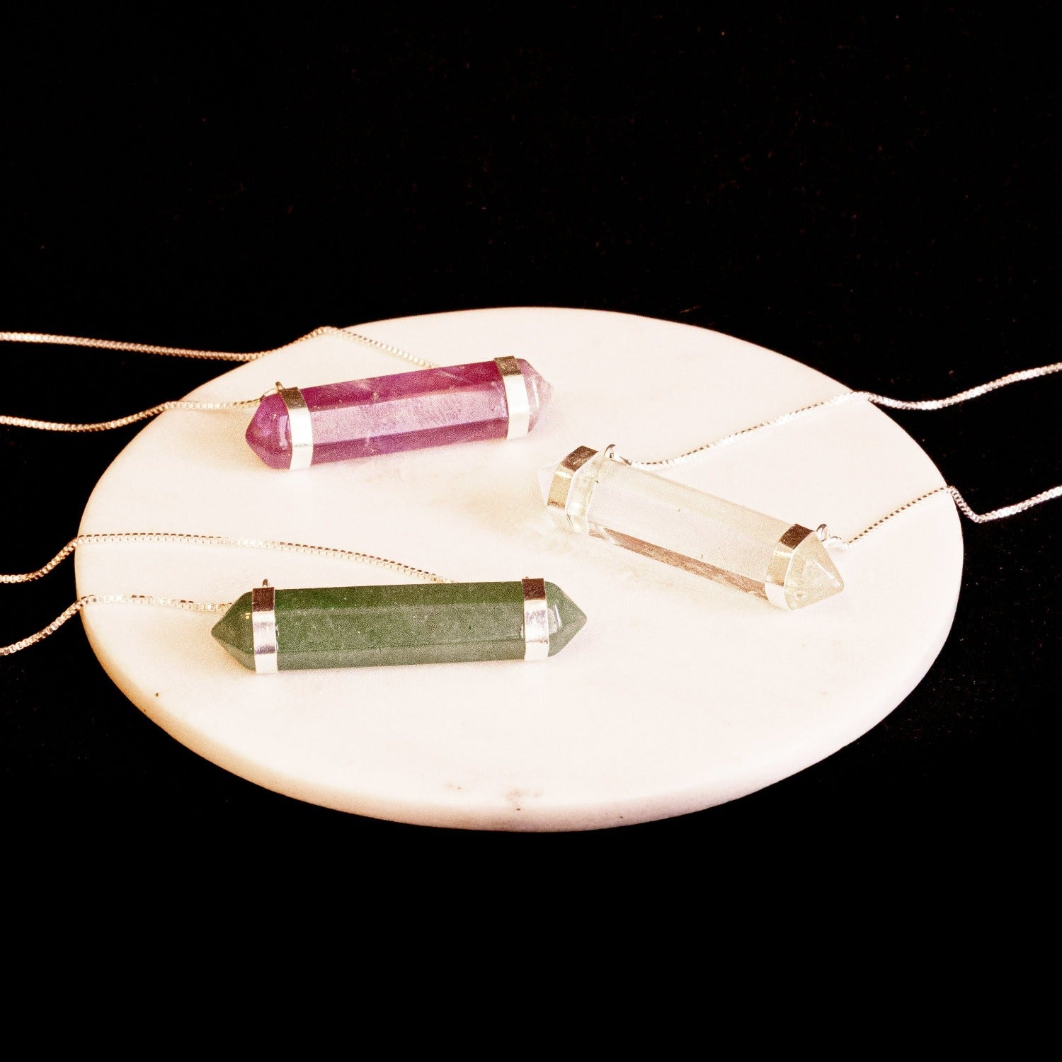 Various Stones - Two Pointed Horizontal - Necklace - Silver Plated