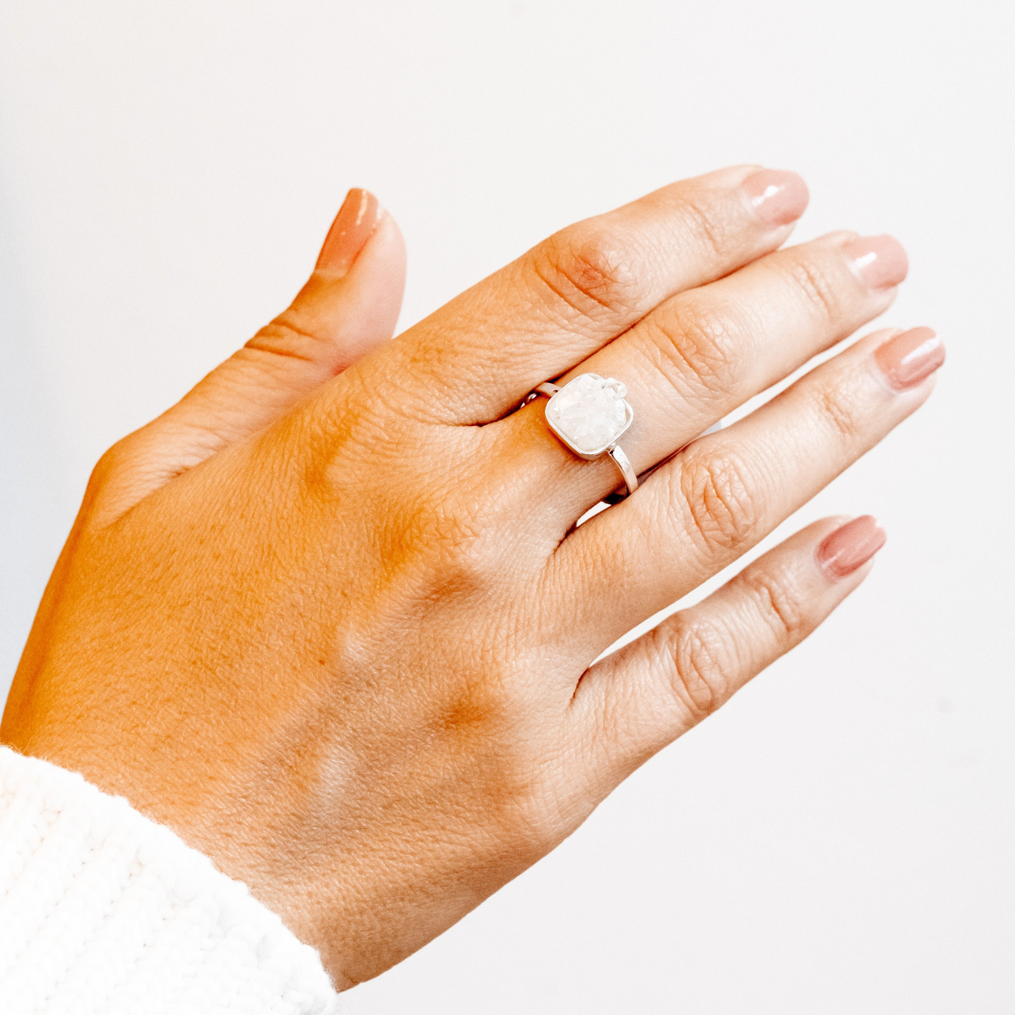Clear Quartz - Raw Geode Ring - Silver Plated