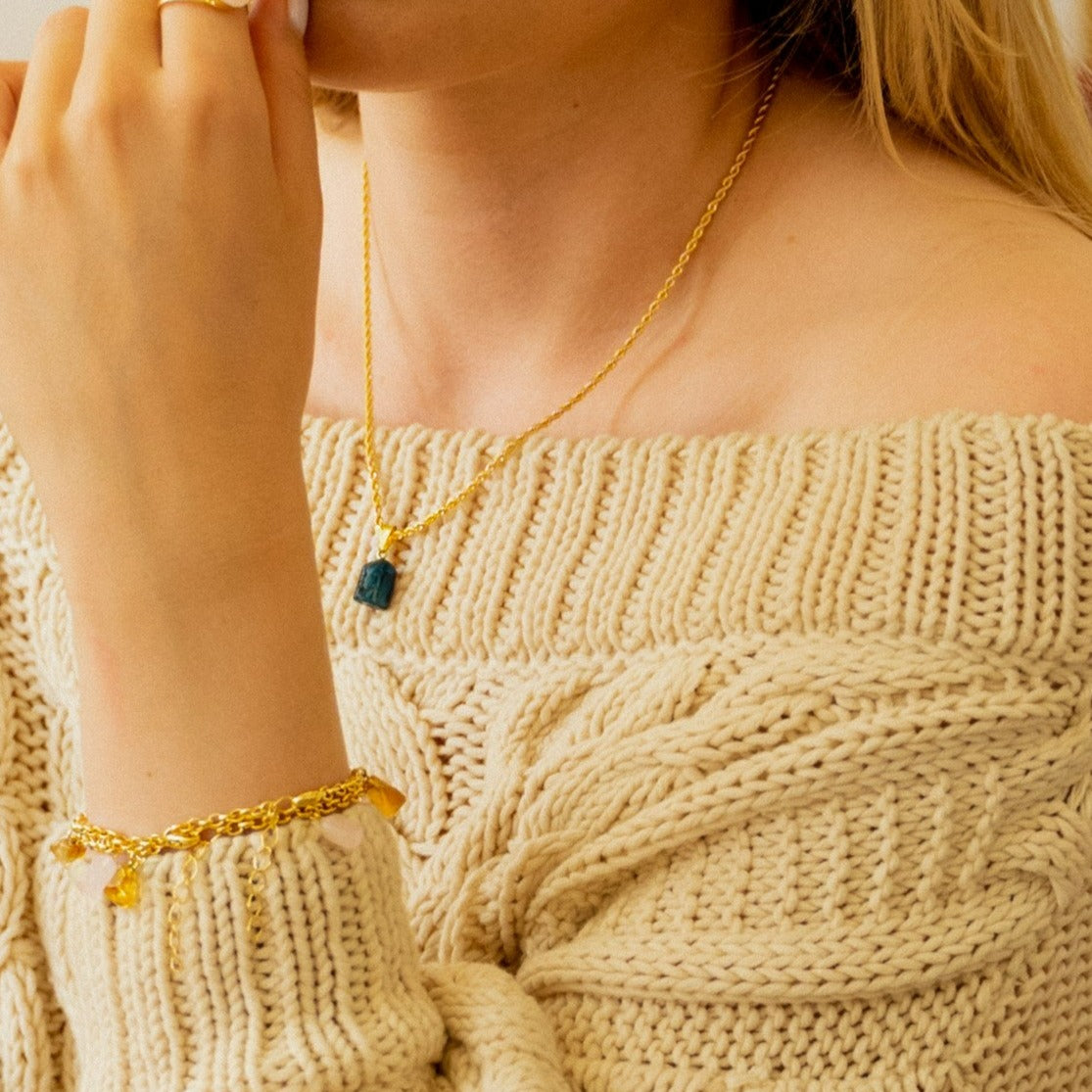 Necklace Blue Apatite - 18k Gold Plated