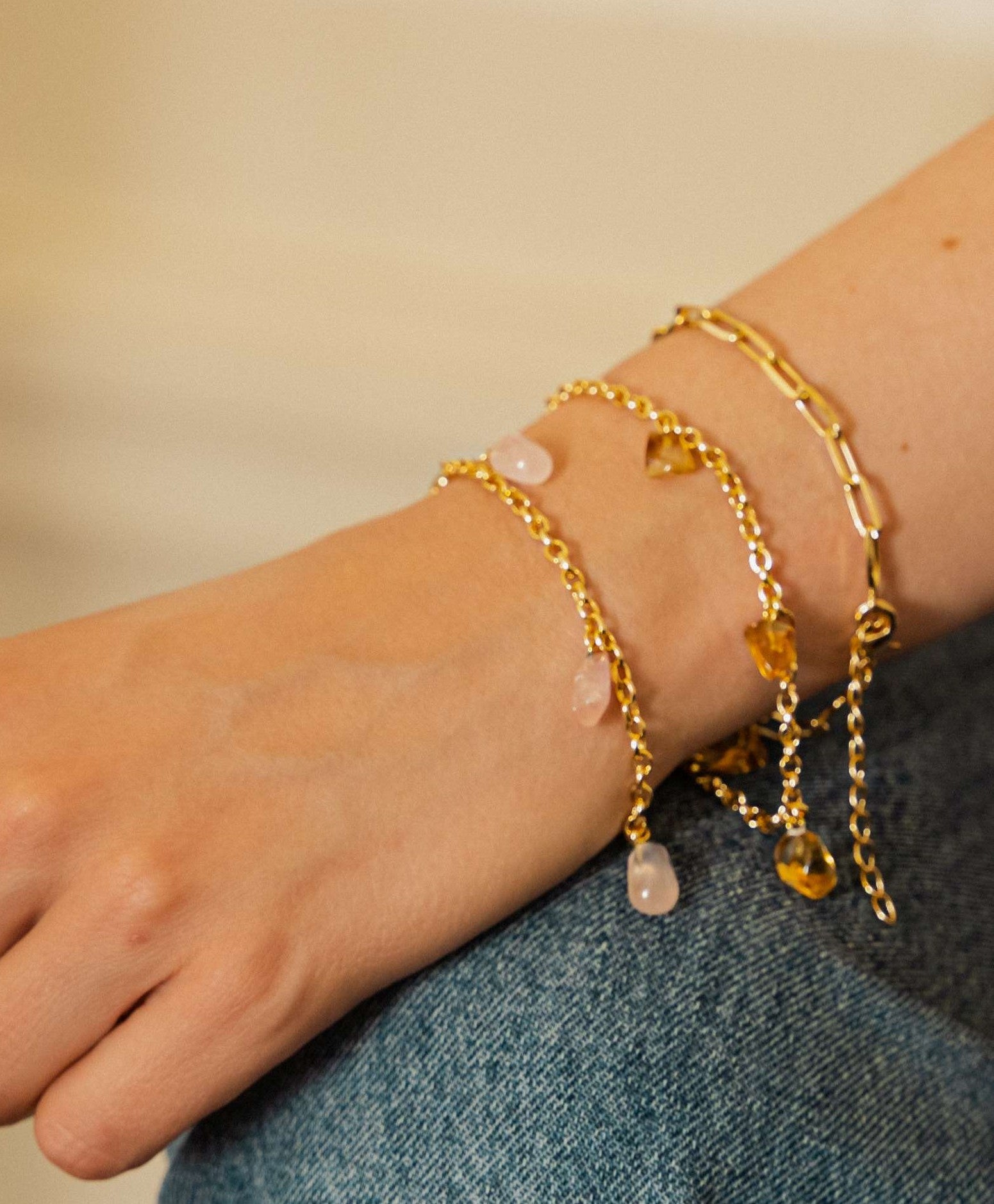 Bracelet Tumbled 5 Stones - Rose Quartz big links