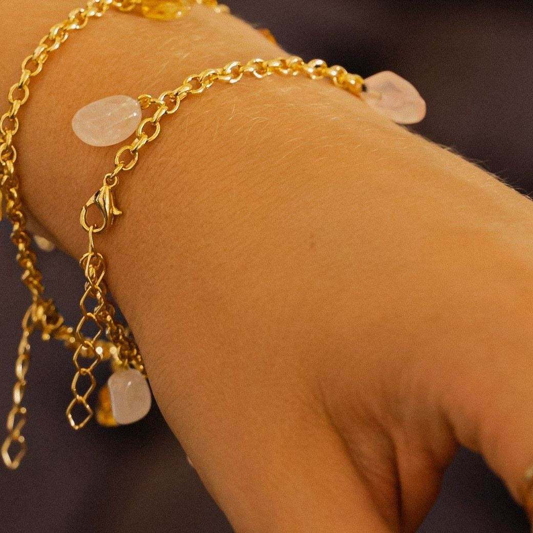 Bracelet Tumbled 5 Stones - Rose Quartz big links