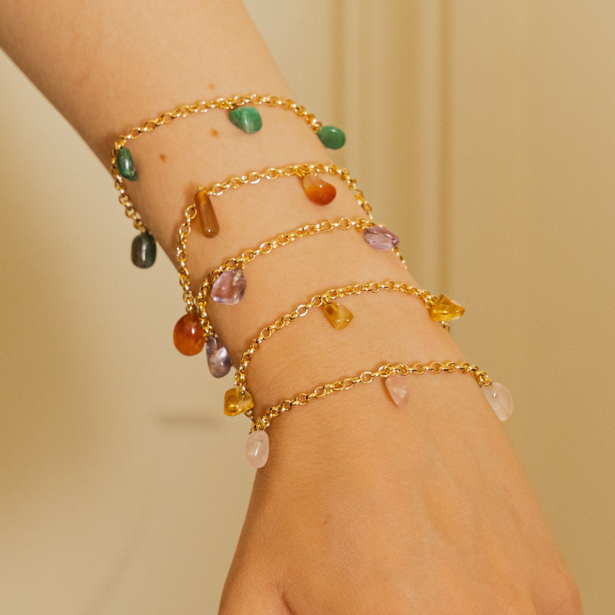 Amethyst - Tumbled 5 Stones - Bracelet - Gold Plated