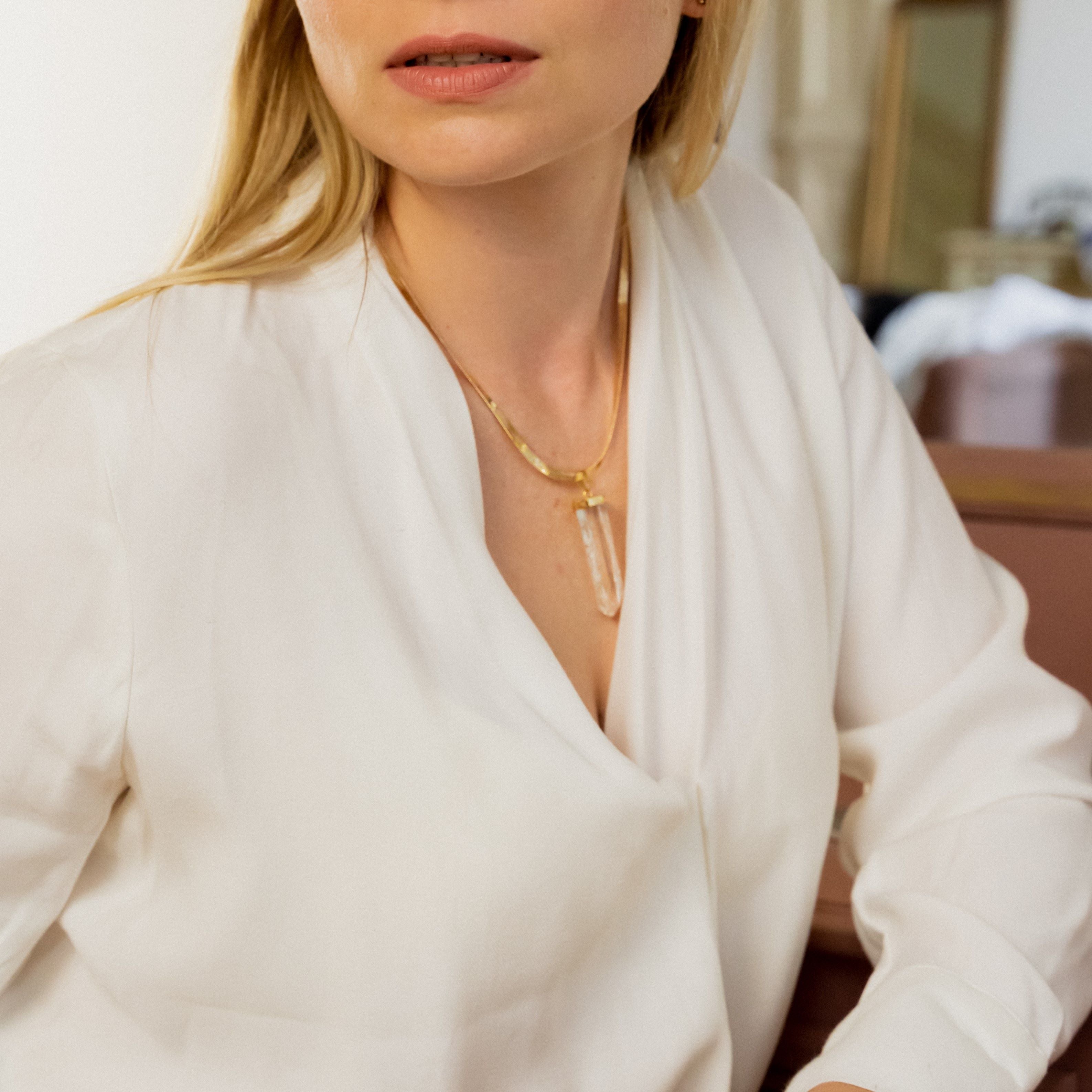 Clear Quartz - lemurian- Raw Necklace - Gold Plated