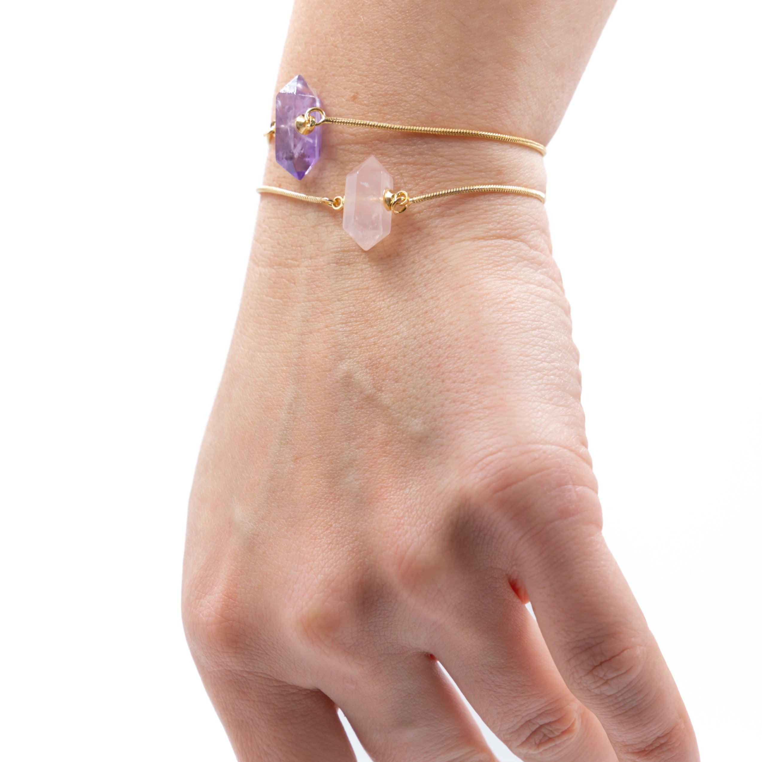 adjustable Two Points Bracelet rose and amethyst
