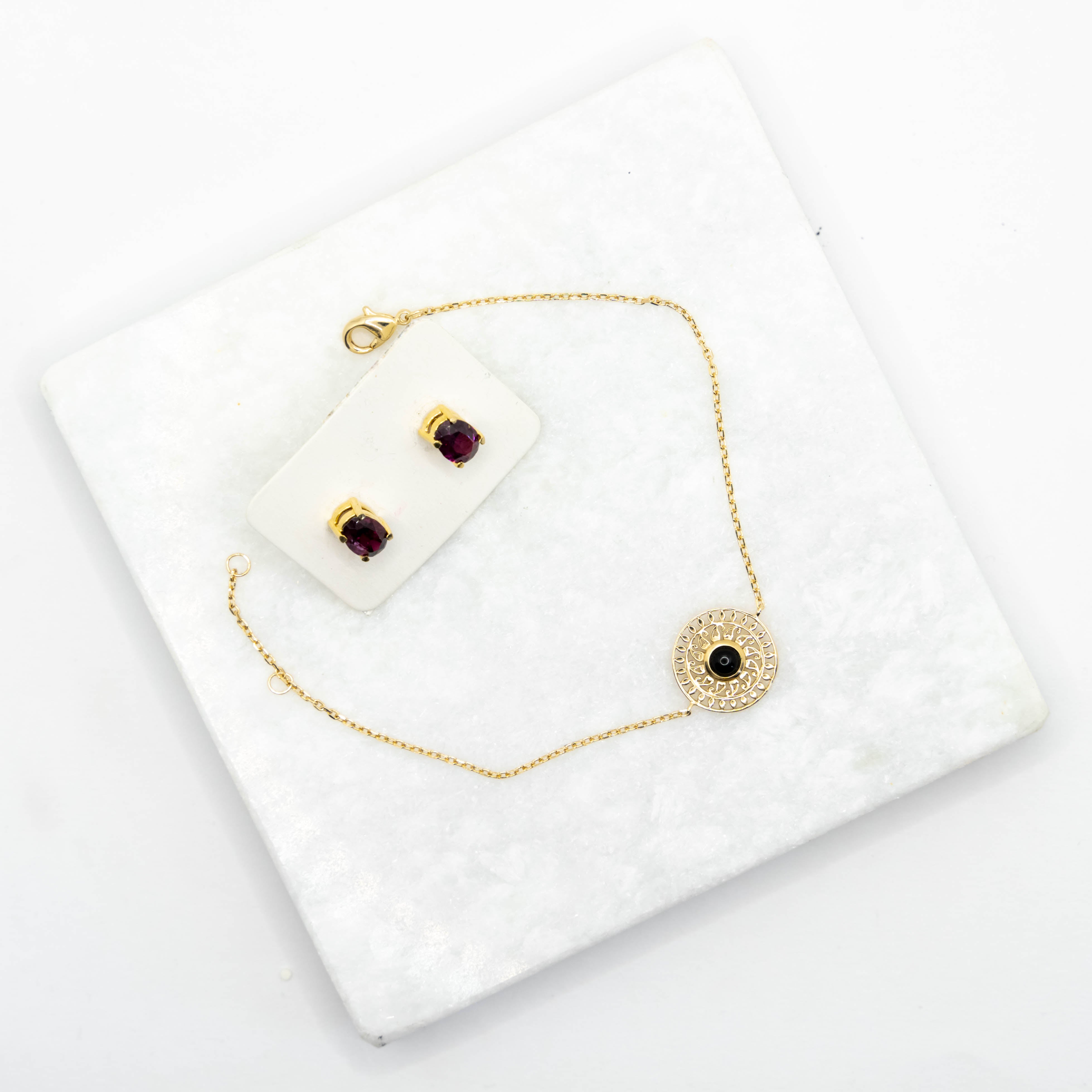 Black Agate Sun Bracelet - Gold Plated