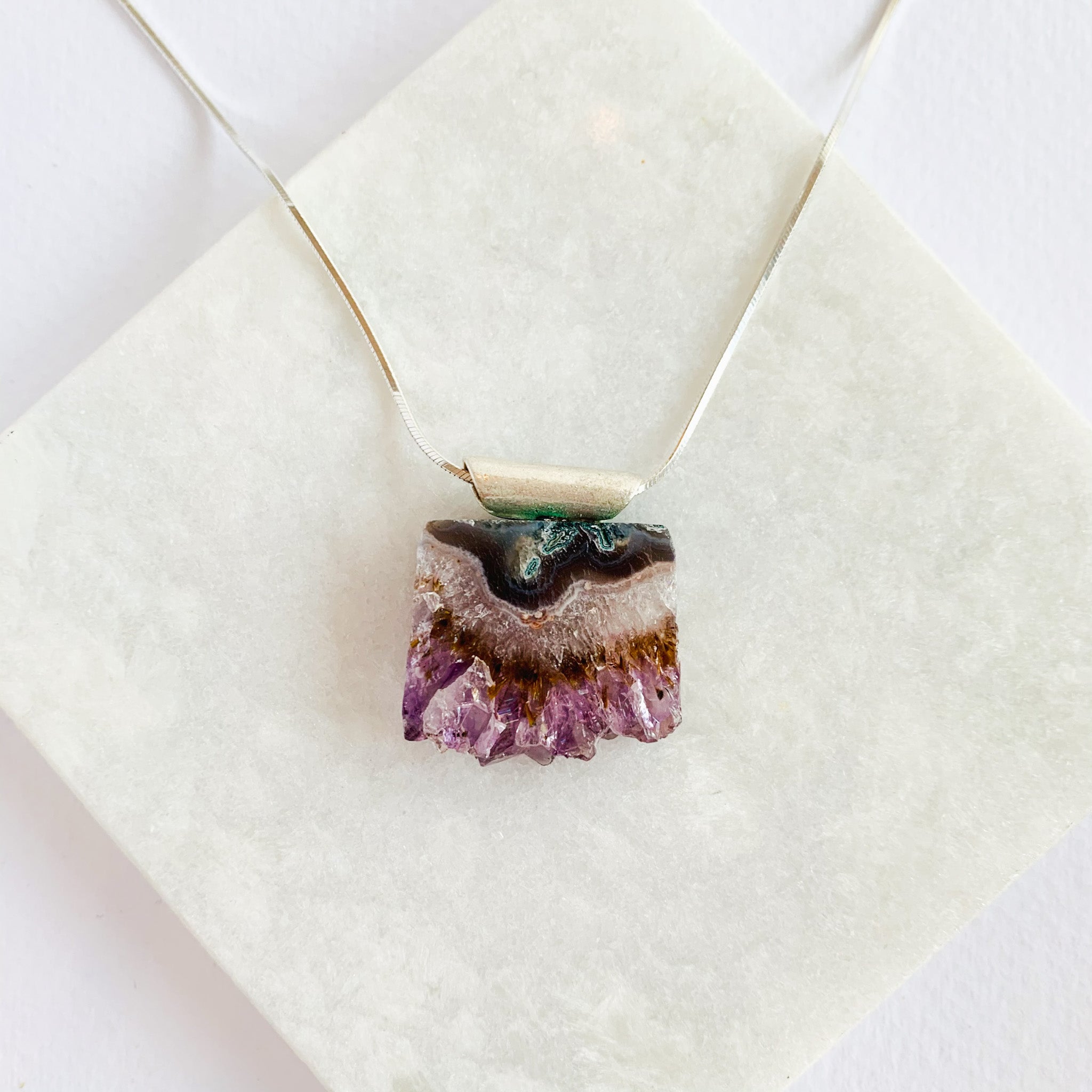 Raw Amethyst Pendant - Silver Plated