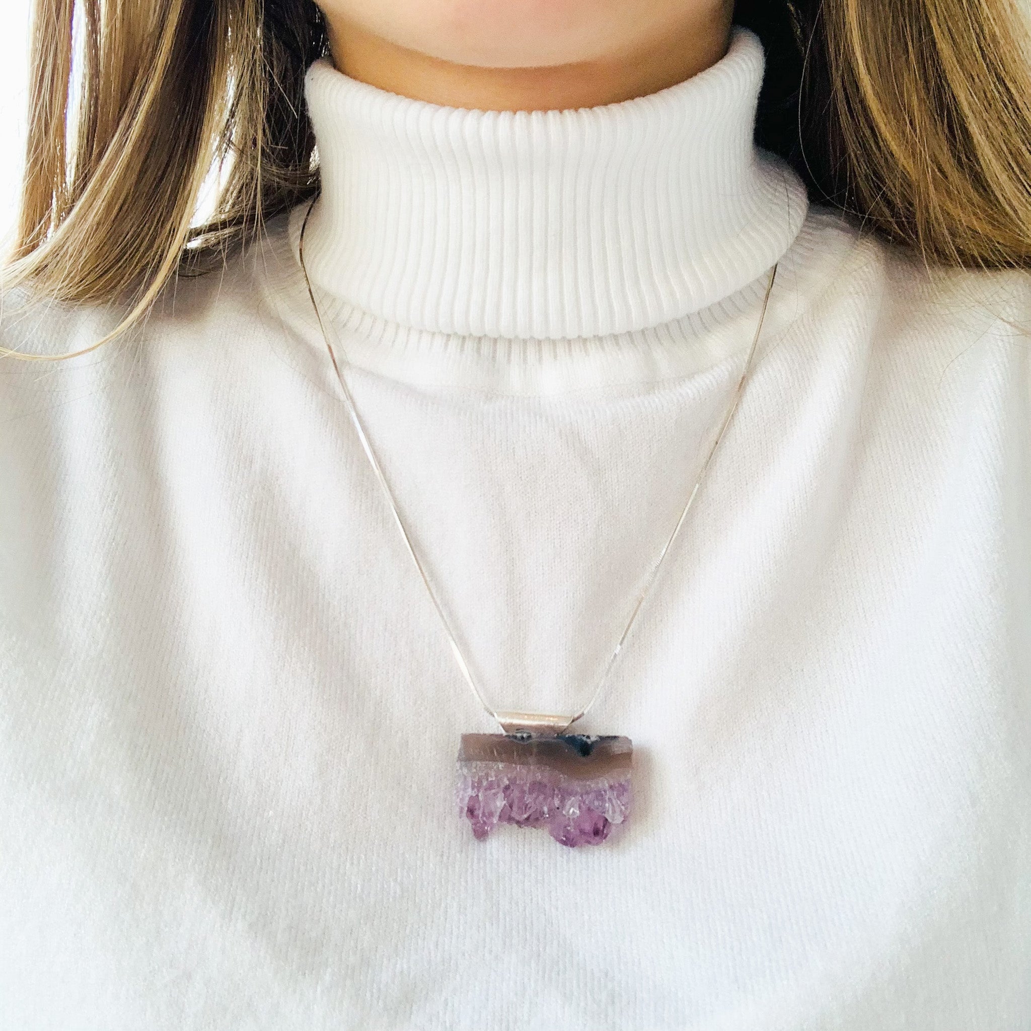 Raw Amethyst Pendant - Silver Plated