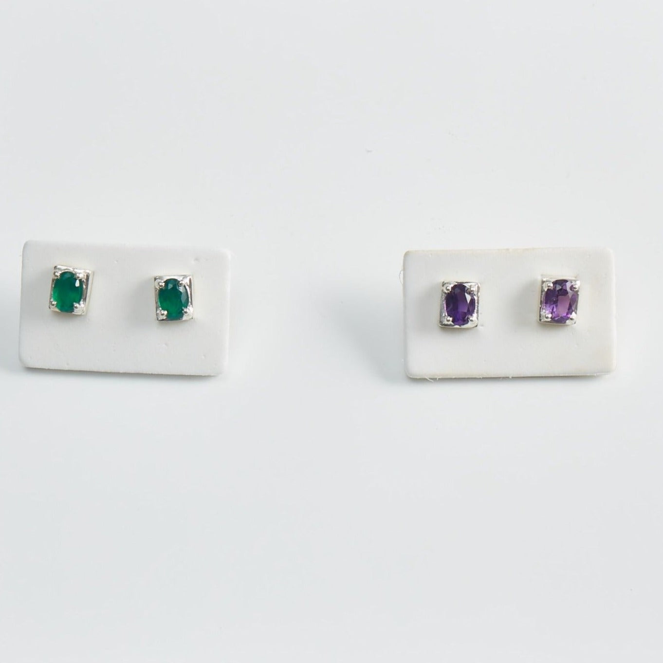 Crystal Earrings in Amethyst & Chrysoprase - Sterling Silver