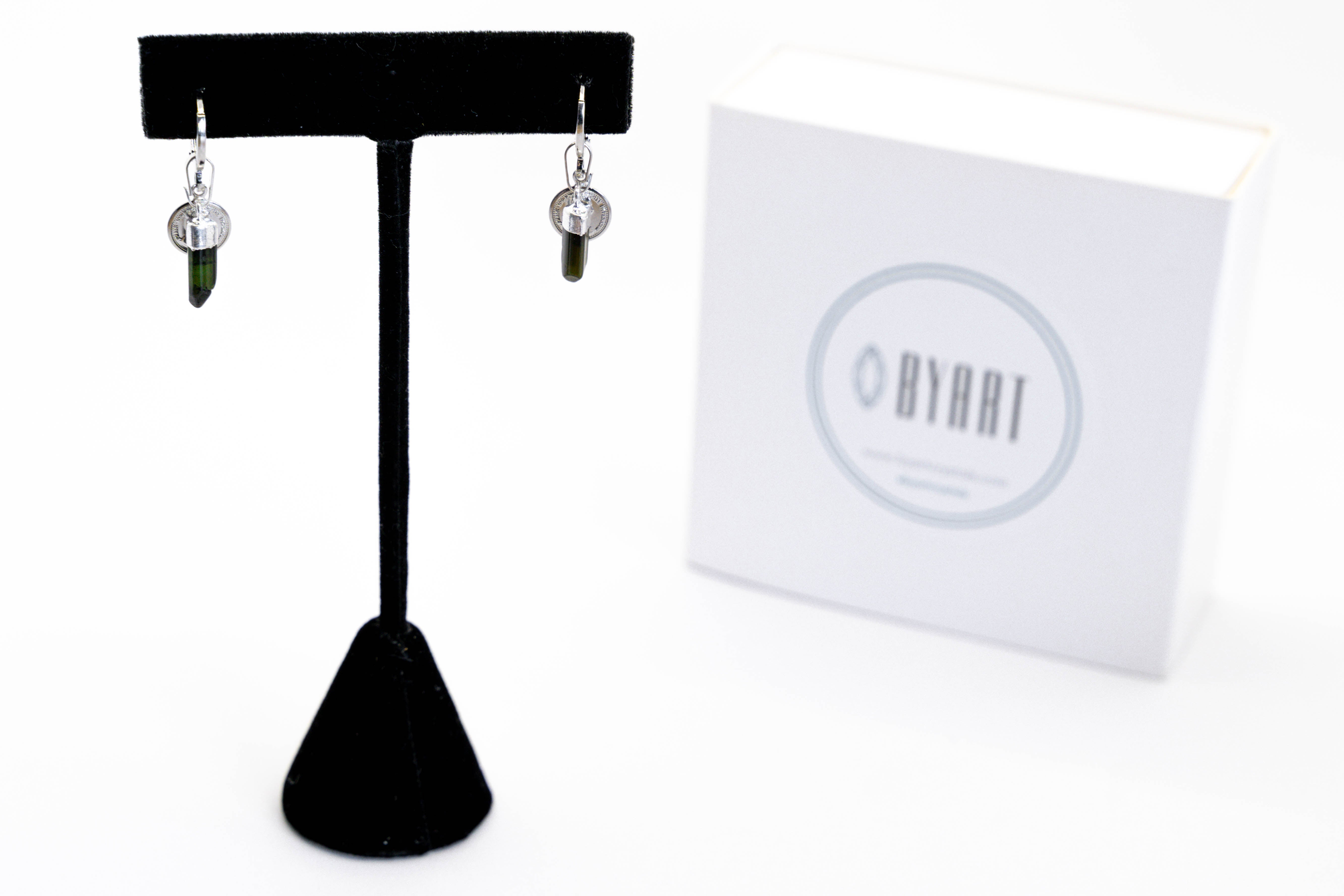 Green Tourmaline Earrings - Silver Plated