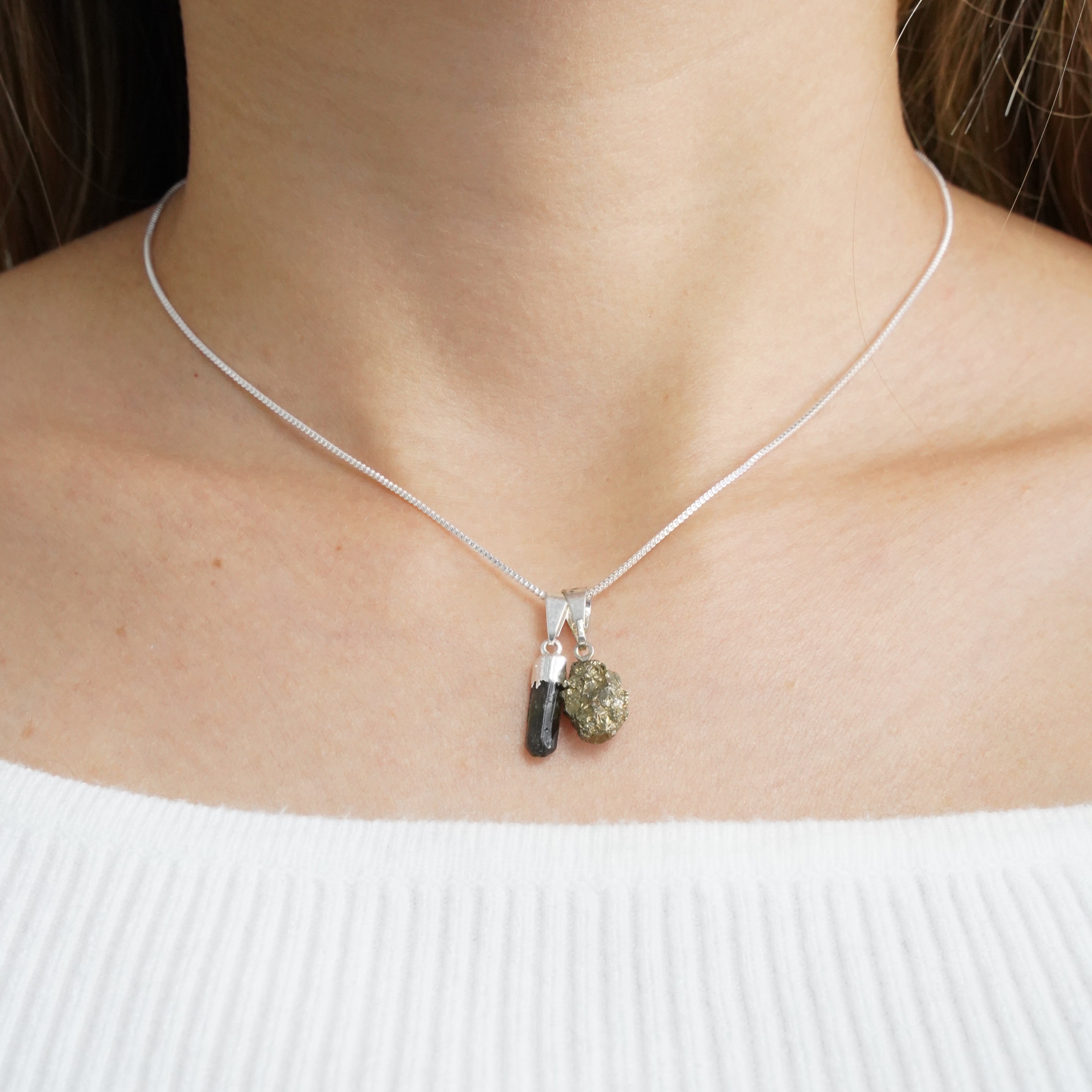 Pyrite and Green Tourmaline Necklace