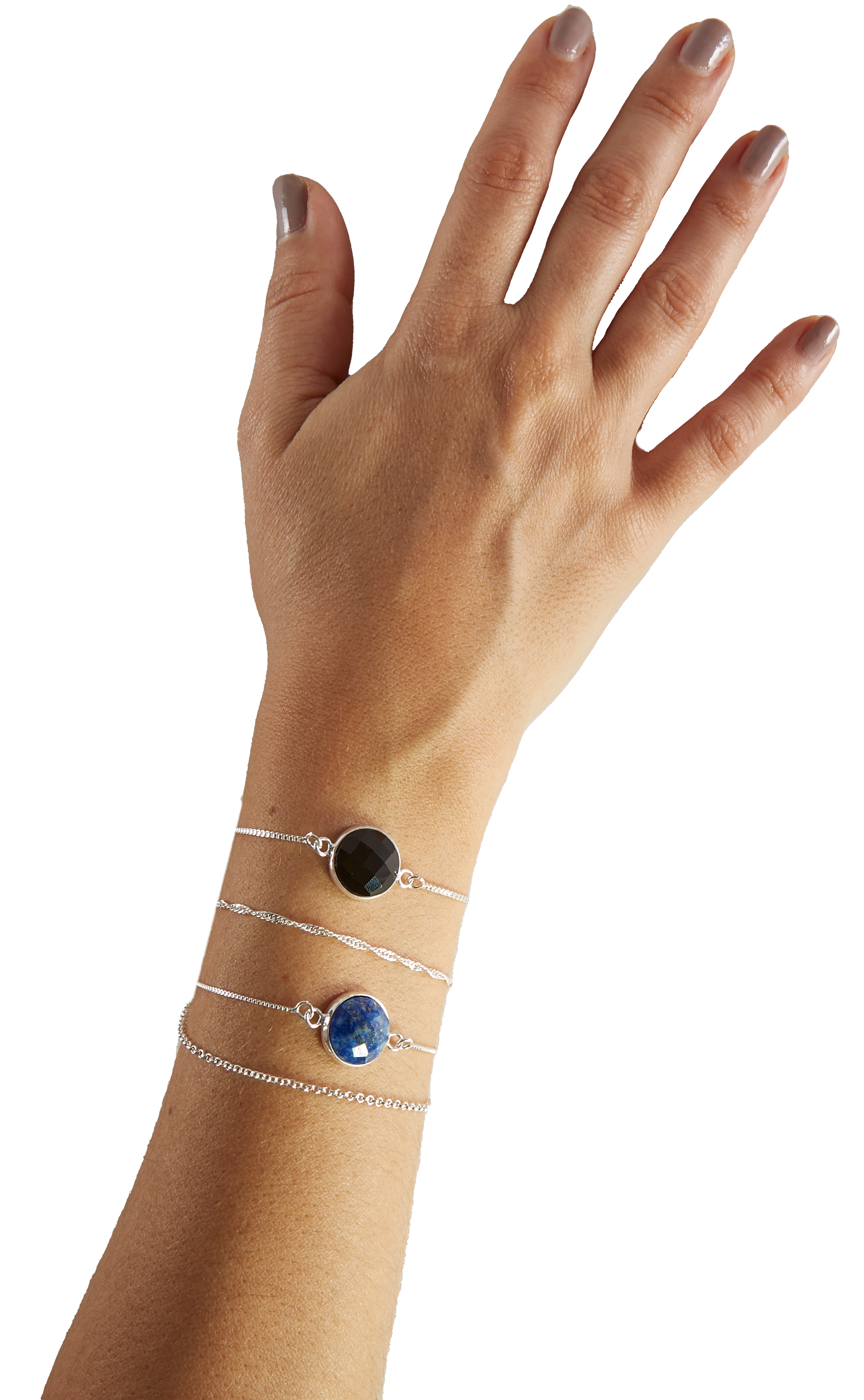 Lapis Lazuli & Black Obsidian - Mini Moon - Bracelet - Silver Plated