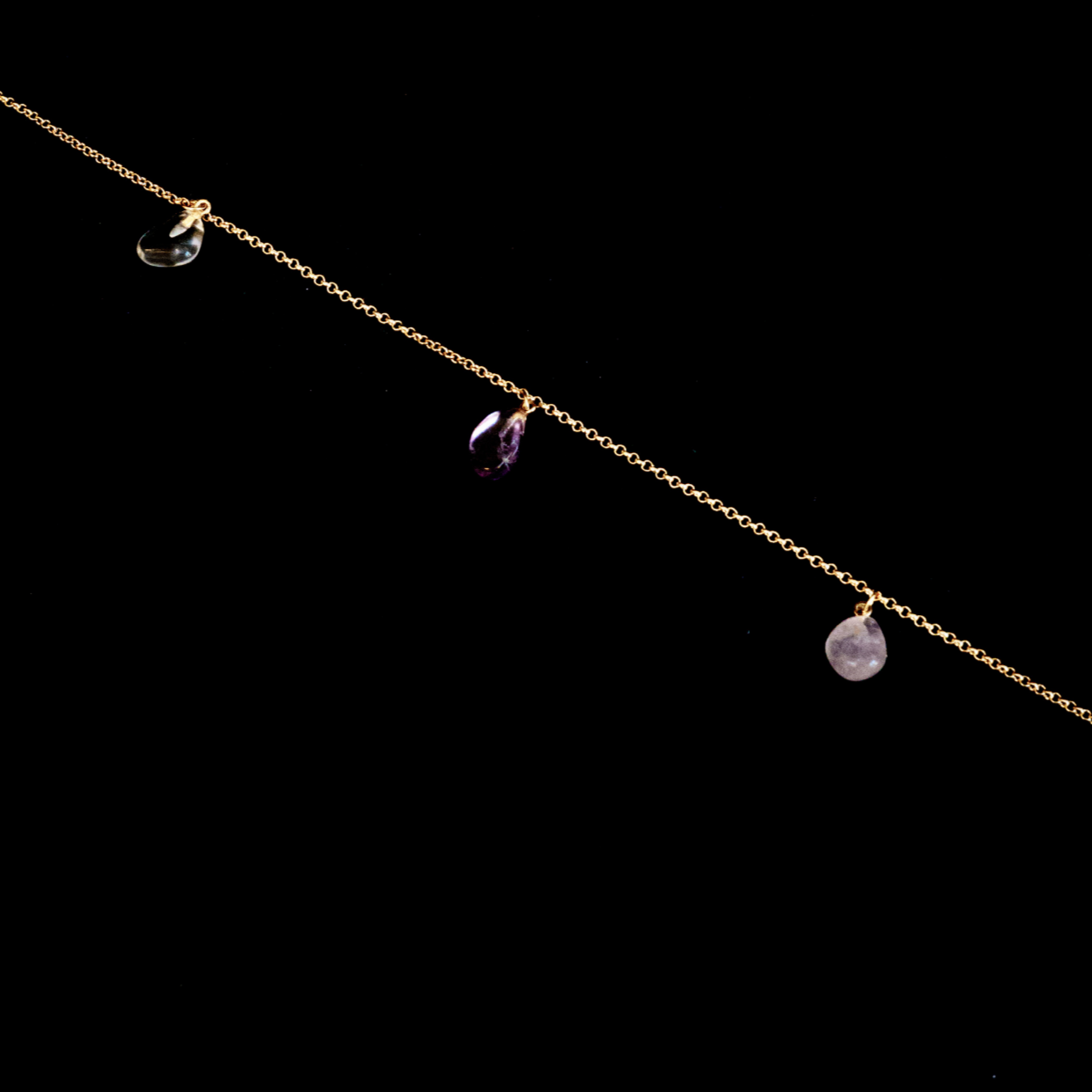 Amethyst, Rose Quartz, and Clear Quartz Golden Triangle Necklace - Gold Plated