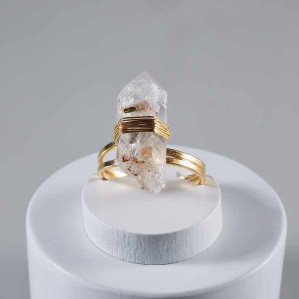 Raw Wrapped Clear Quartz - Gold Plated Adjustable Ring