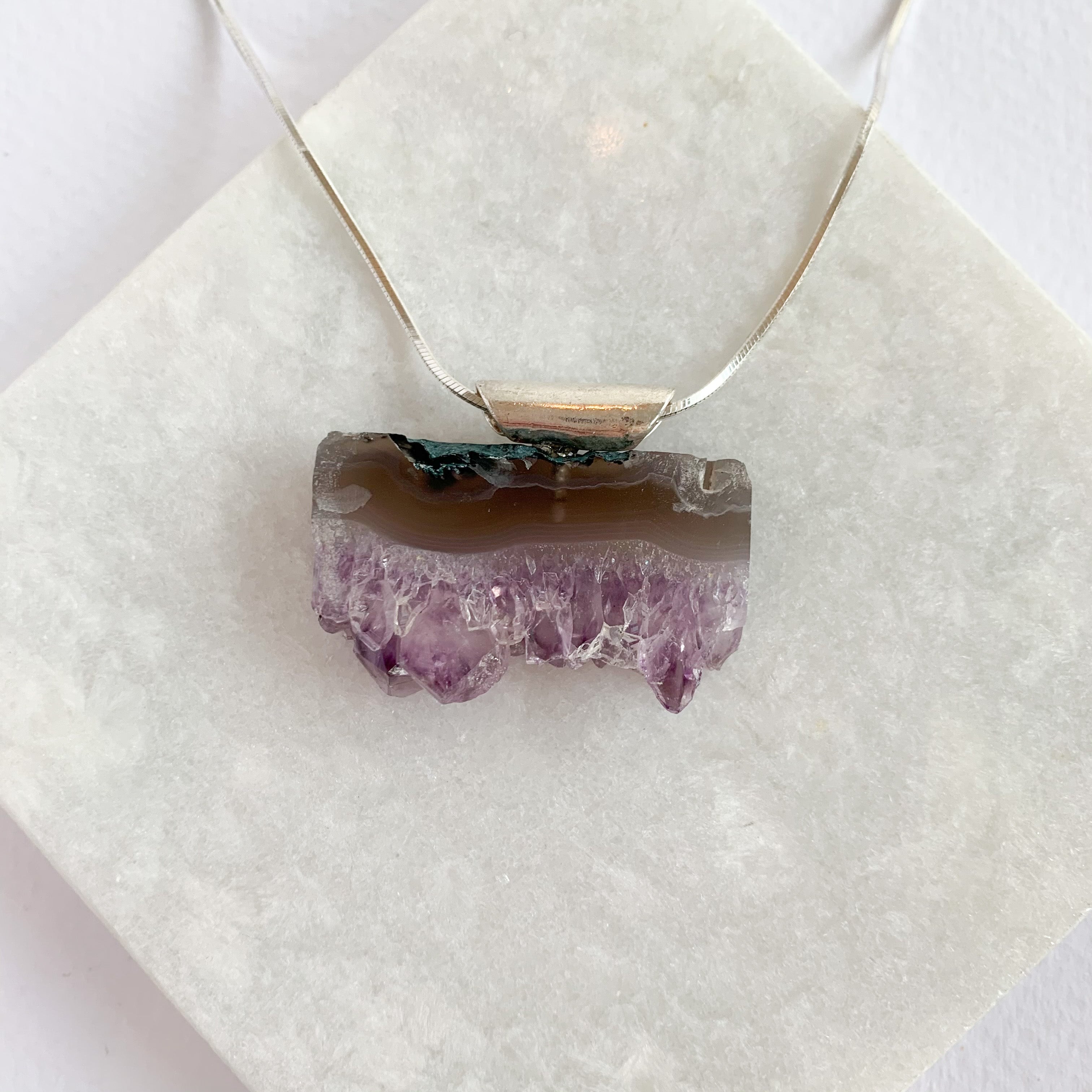 Raw Amethyst Pendant - Silver Plated