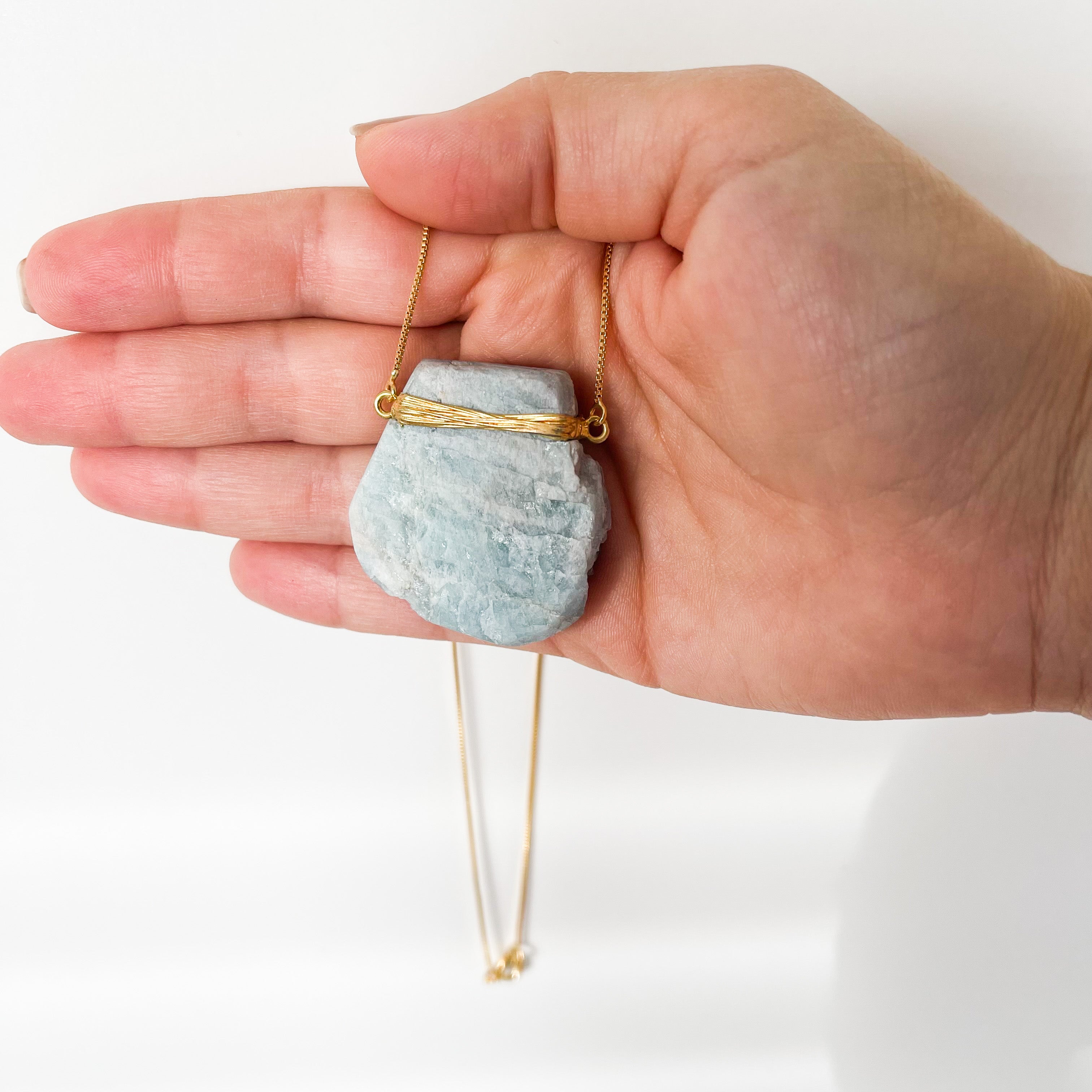 Aquamarine - Wrapped Necklace Raw - Gold Plated - L