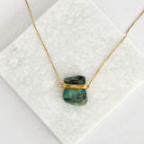 Emerald - Wrapped Necklace Raw - Gold Plated