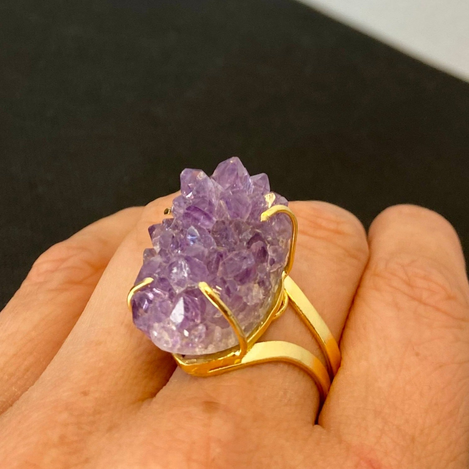 Amethyst - Twilight Night - Raw Ring - Gold Plated